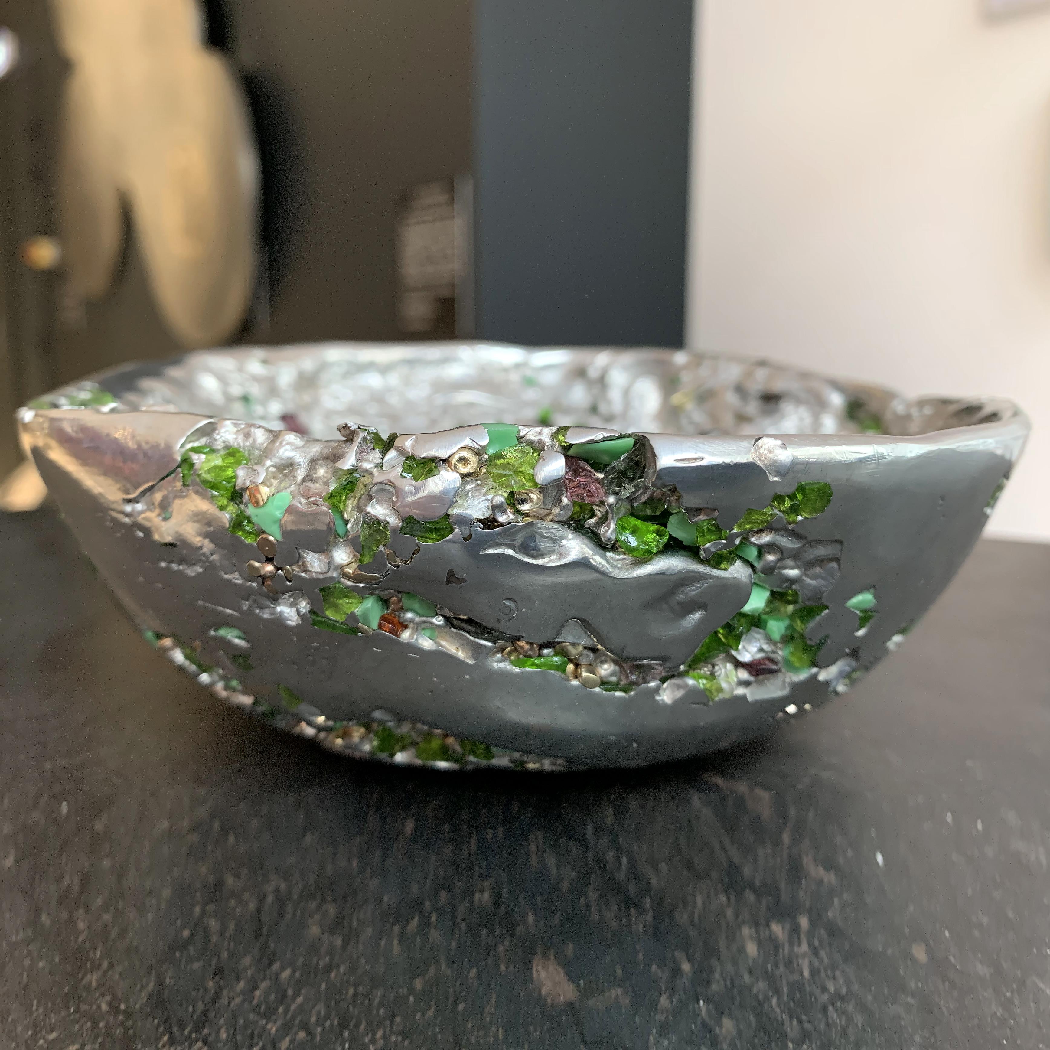 21st Century - Meteorite bowl XLA7 - Pewter Murano Glass Xavier Lavergne France For Sale 1
