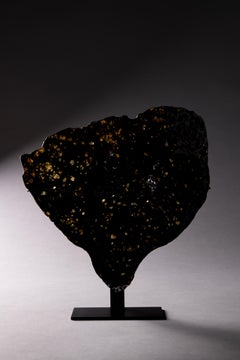 Meteorite Cross-Section with Crystalline Metal and Translucent Orange Olivine G