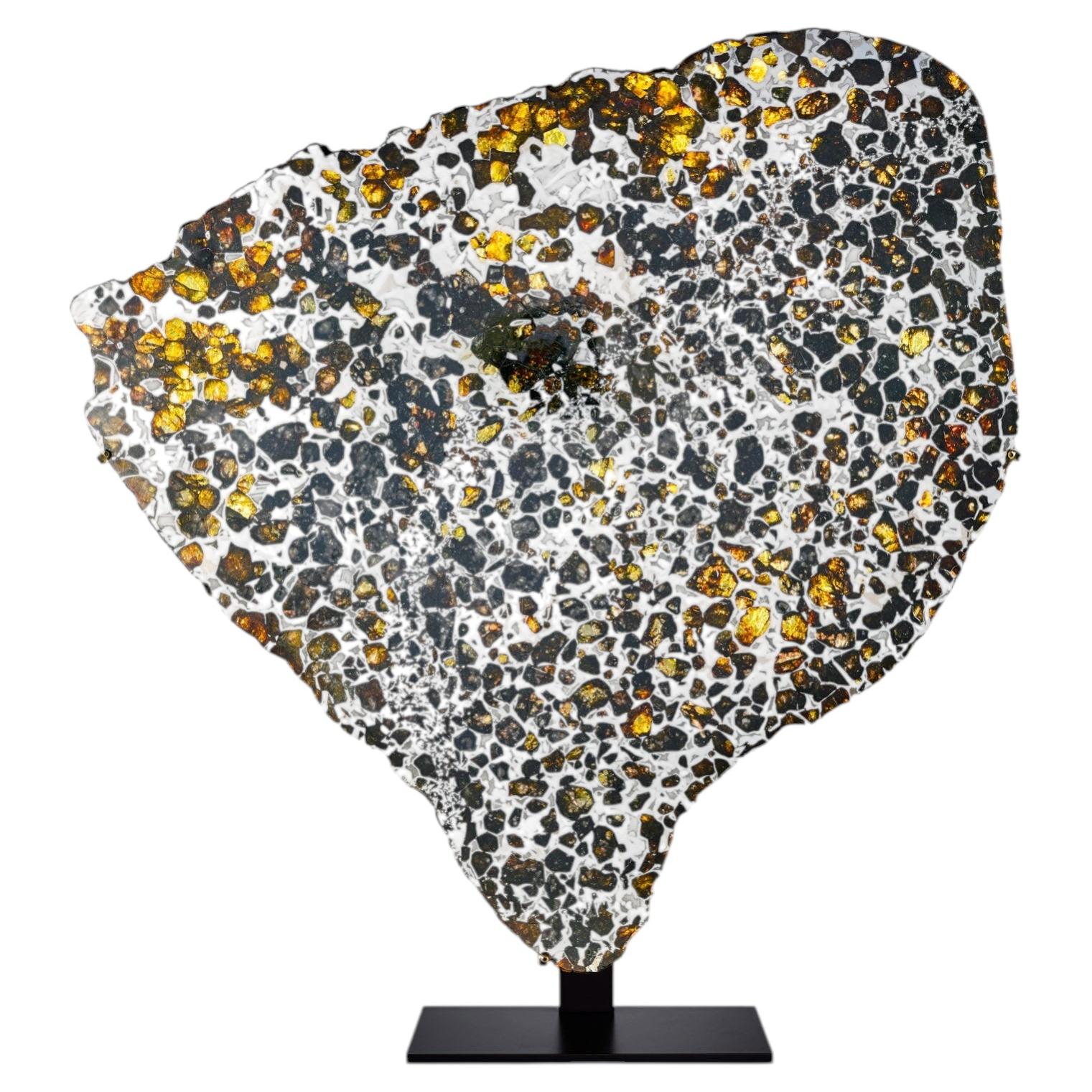 Meteorite Cross-Section with Crystalline Metal and Translucent Orange Olivine G