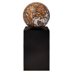Meteorite Display Piece, Iron Meteorite Sphere with Metallic Matrix and Peridot