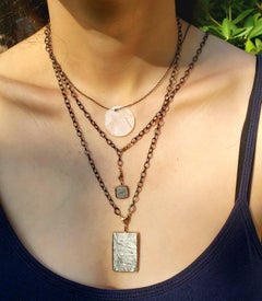 Meteorite From Sweden and 18K Yellow Gold Handmade Bezel Pendant on Black Chain