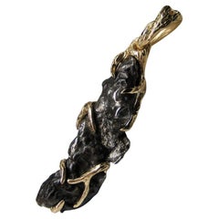 Meteorite Yellow Gold Pendant Jet Black Raw Uncut Metal Dark Cosmic Power Unisex