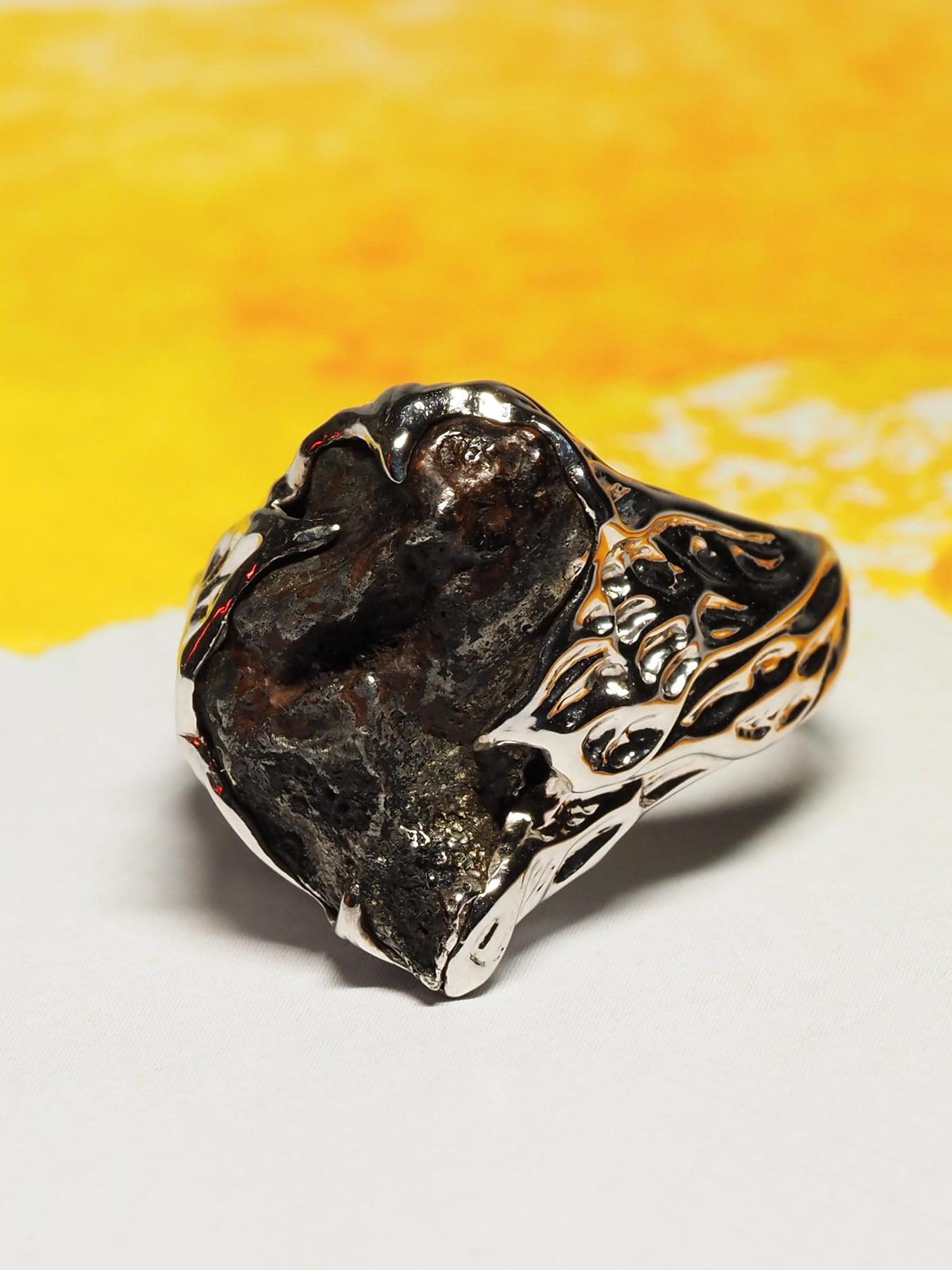 Artisan Meteorite gold ring Engagement unique Mens Unisex Jewelry Cosmos For Sale