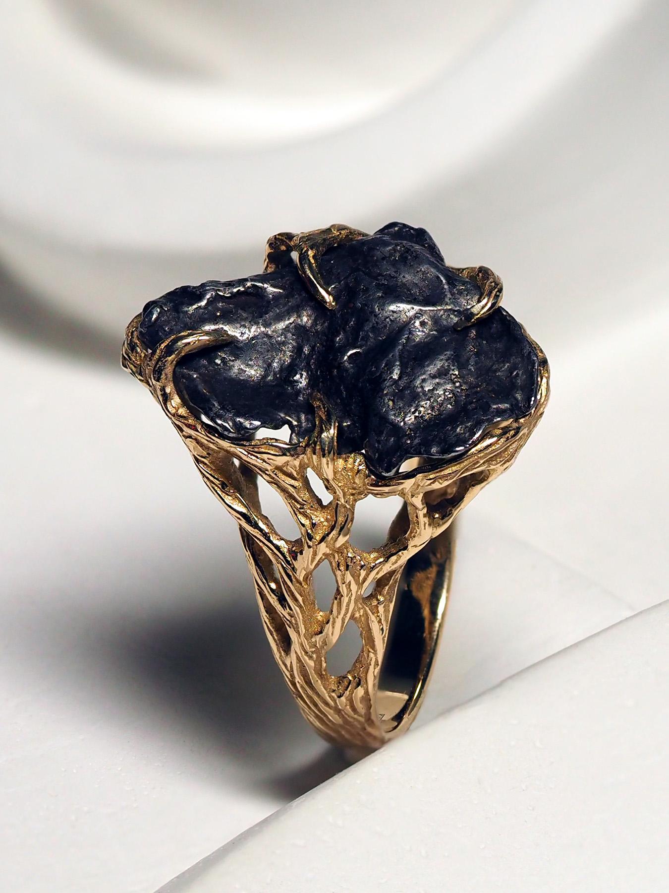 Meteorite Ring Gold Unique Wedding 1