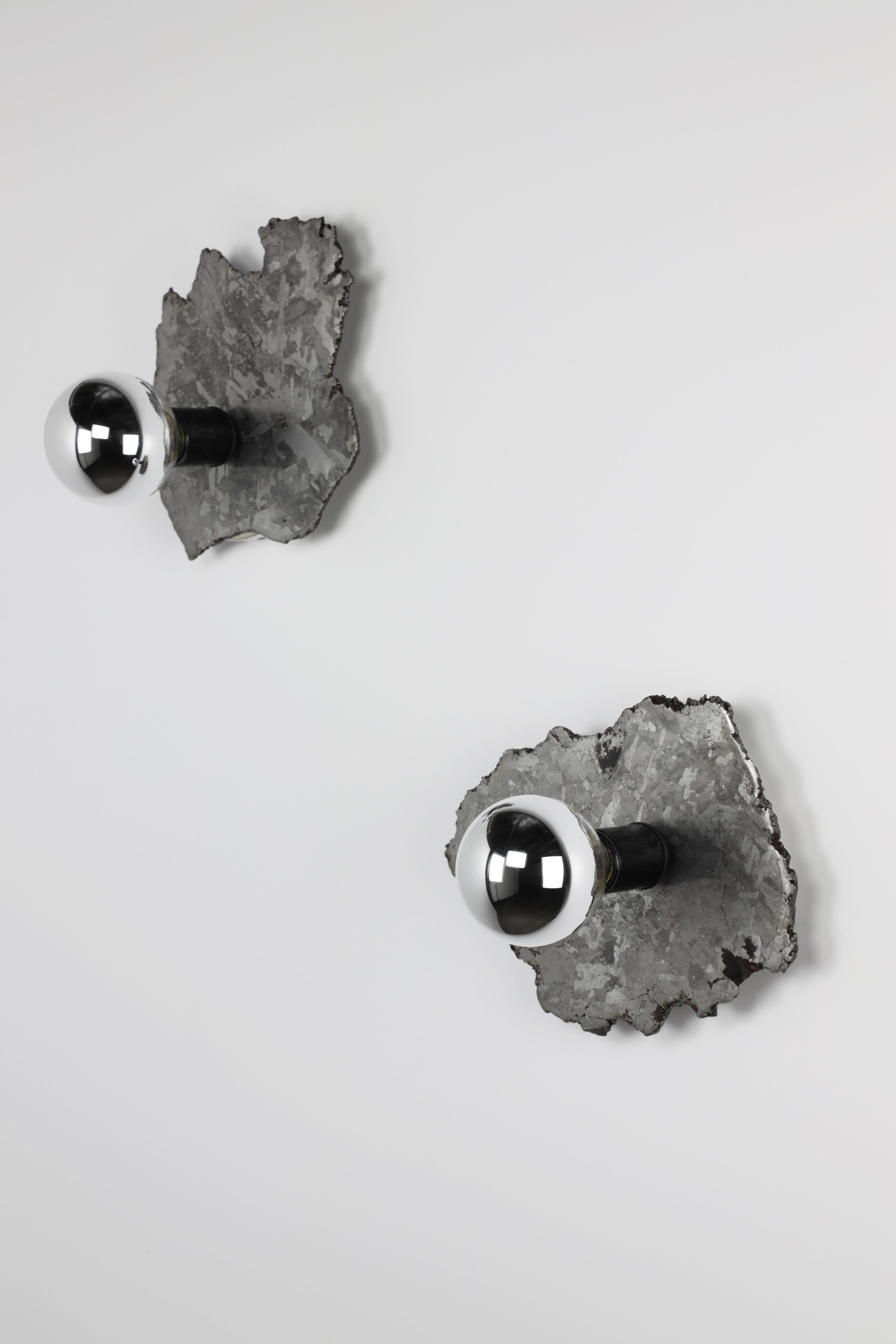 Contemporary Meteorite Sconce 'A' with Half Chromed Bulbs, 2021 by Christopher Kreiling