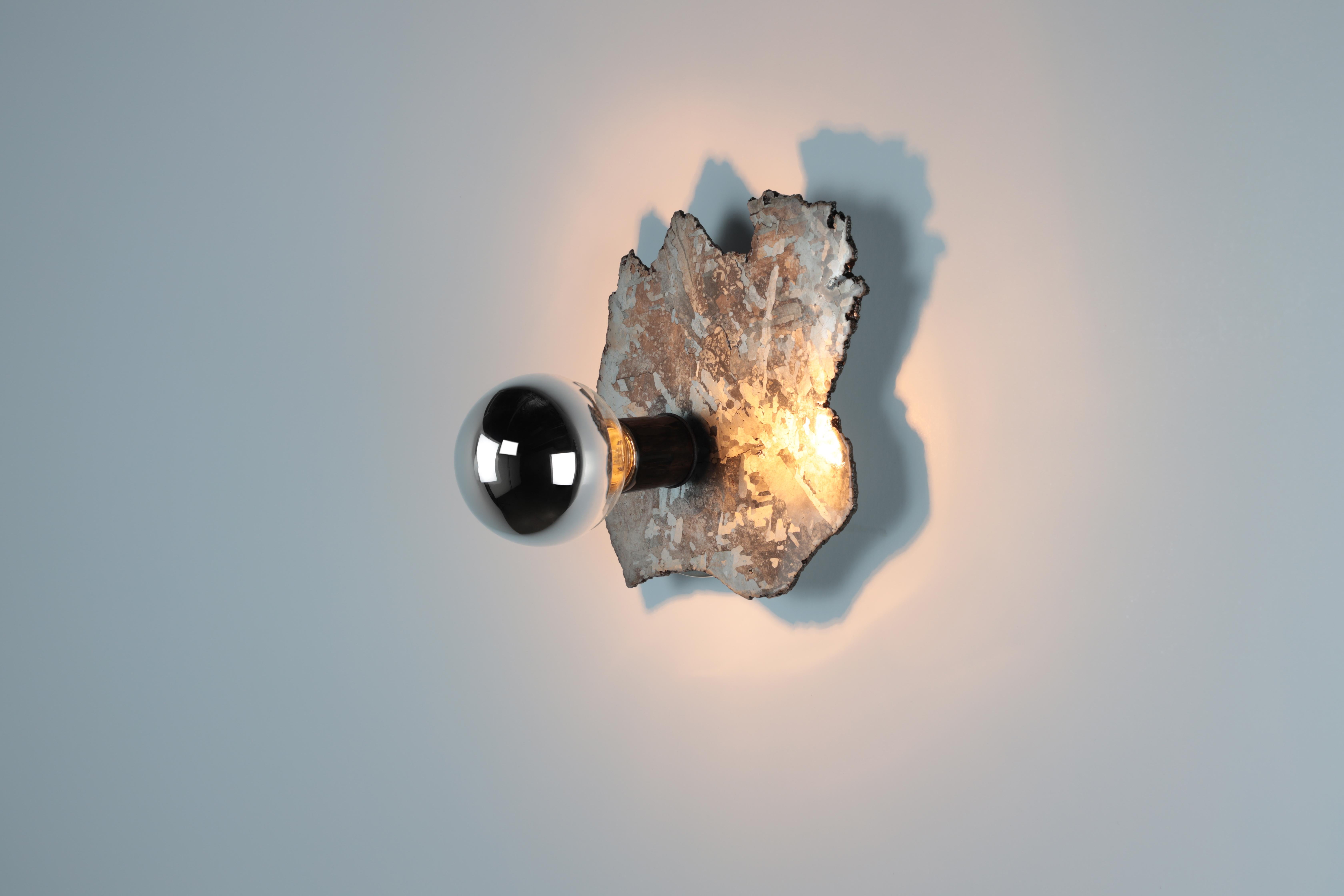 American Meteorite Sconce 'B' with Half Chromed Bulb, 2020 by Christopher Kreiling Studio