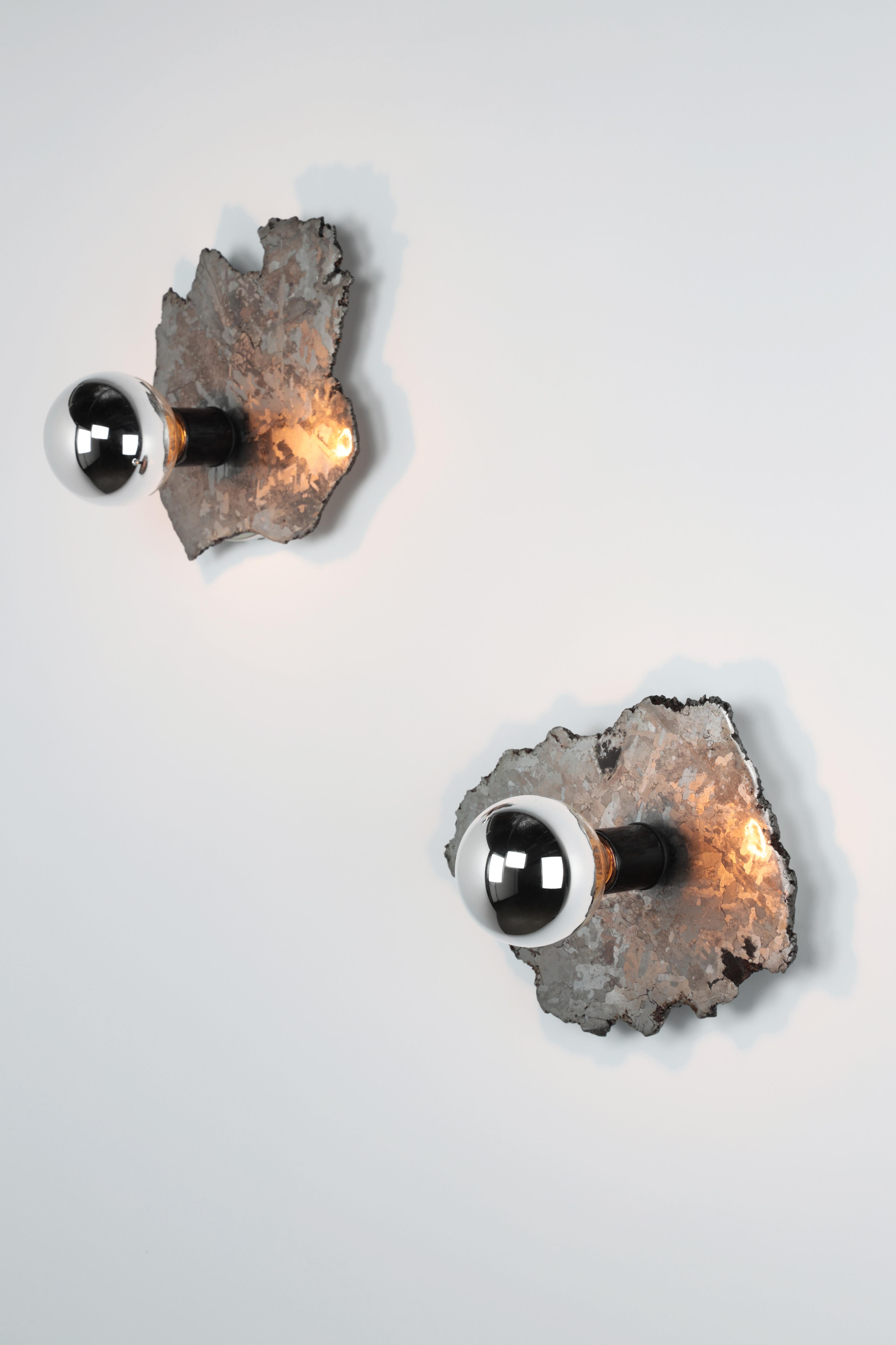 Metal Meteorite Sconce 'B' with Half Chromed Bulb, 2020 by Christopher Kreiling Studio