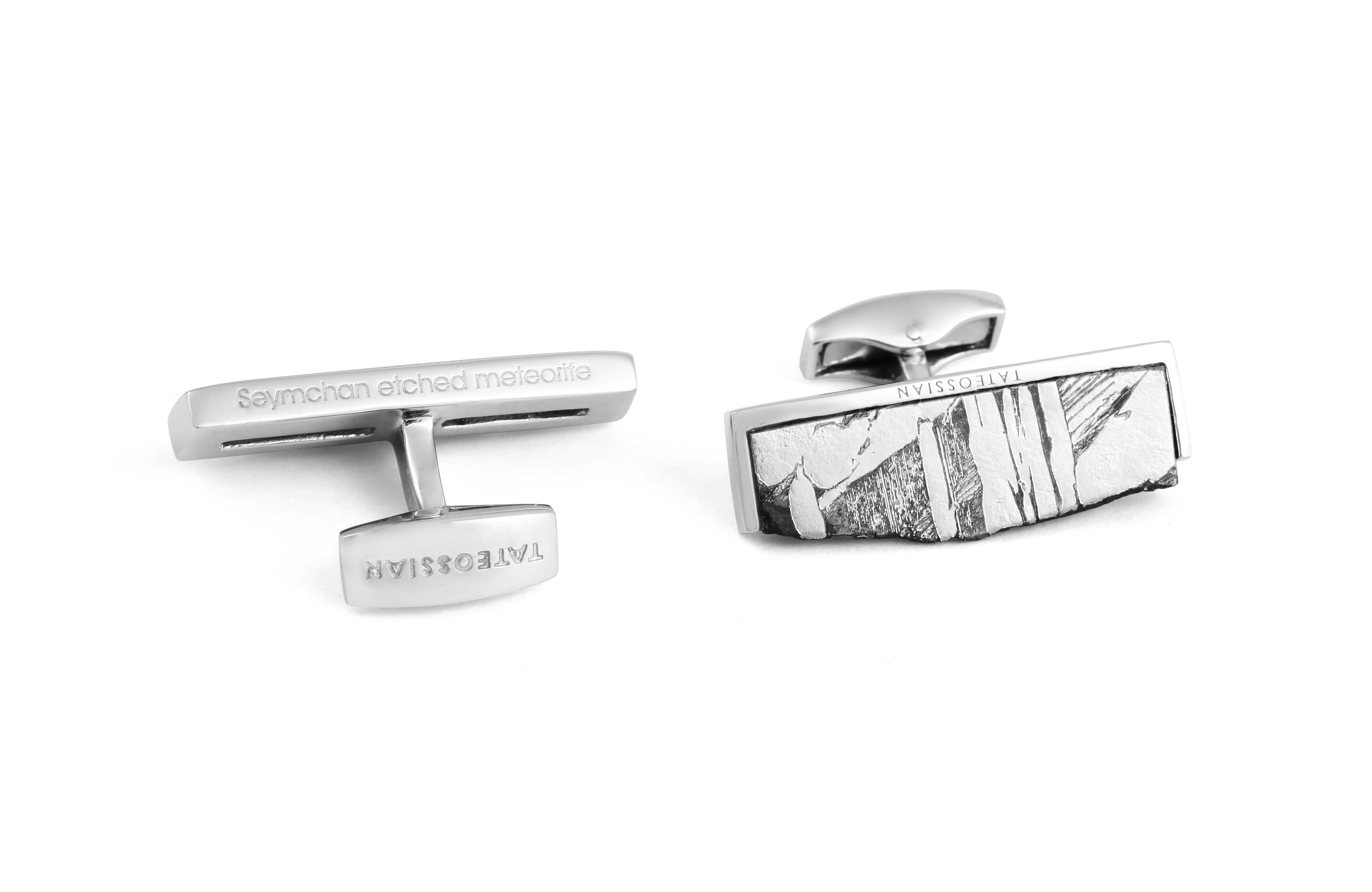 Modern Tateossian Meteorite Seymchan Etched Silver Cufflinks 'Limited Edition 12 Pairs'