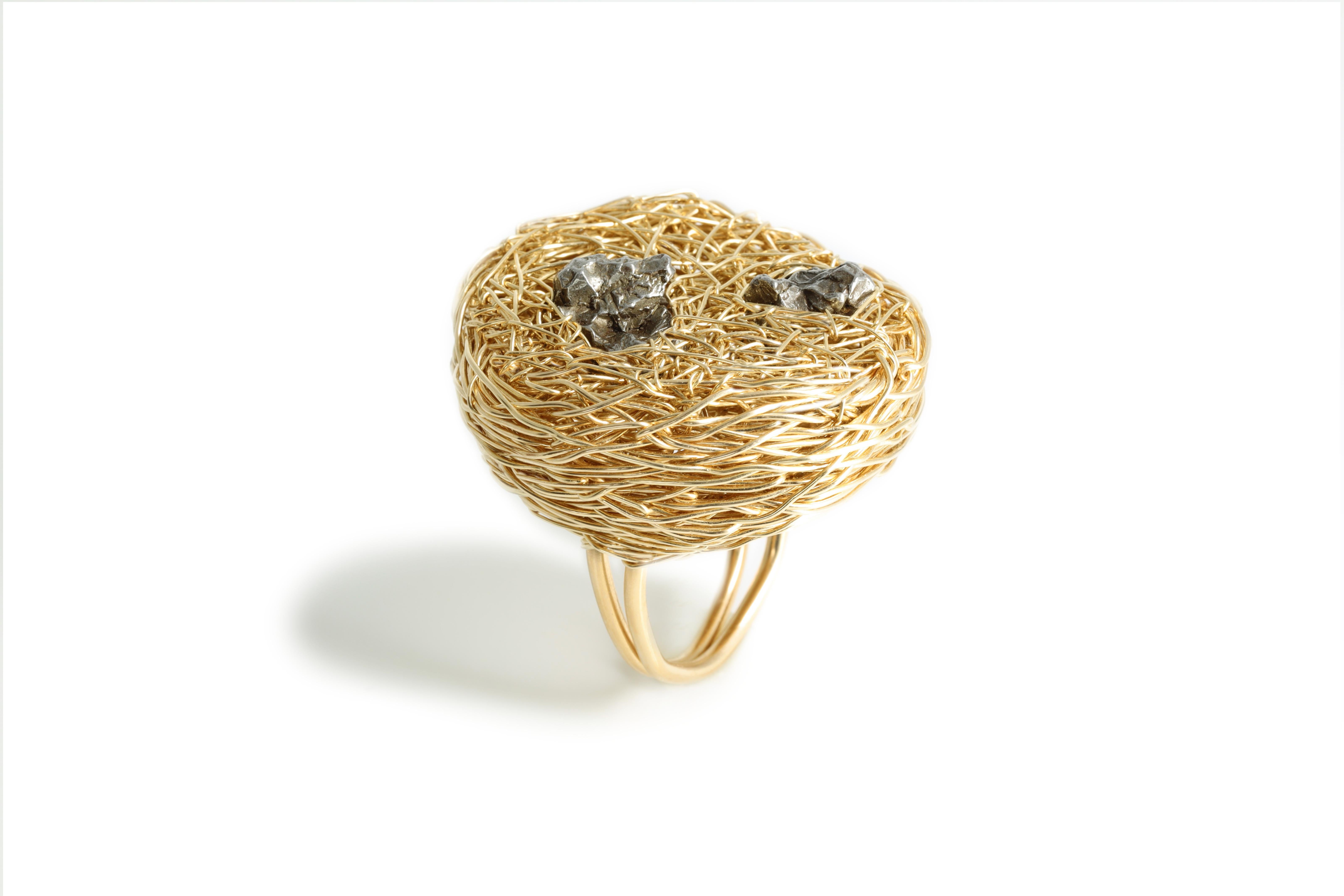 Contemporary Meteorite Statement or One-of-a-kind Bold Cocktail Ring in Yellow Gold For Sale