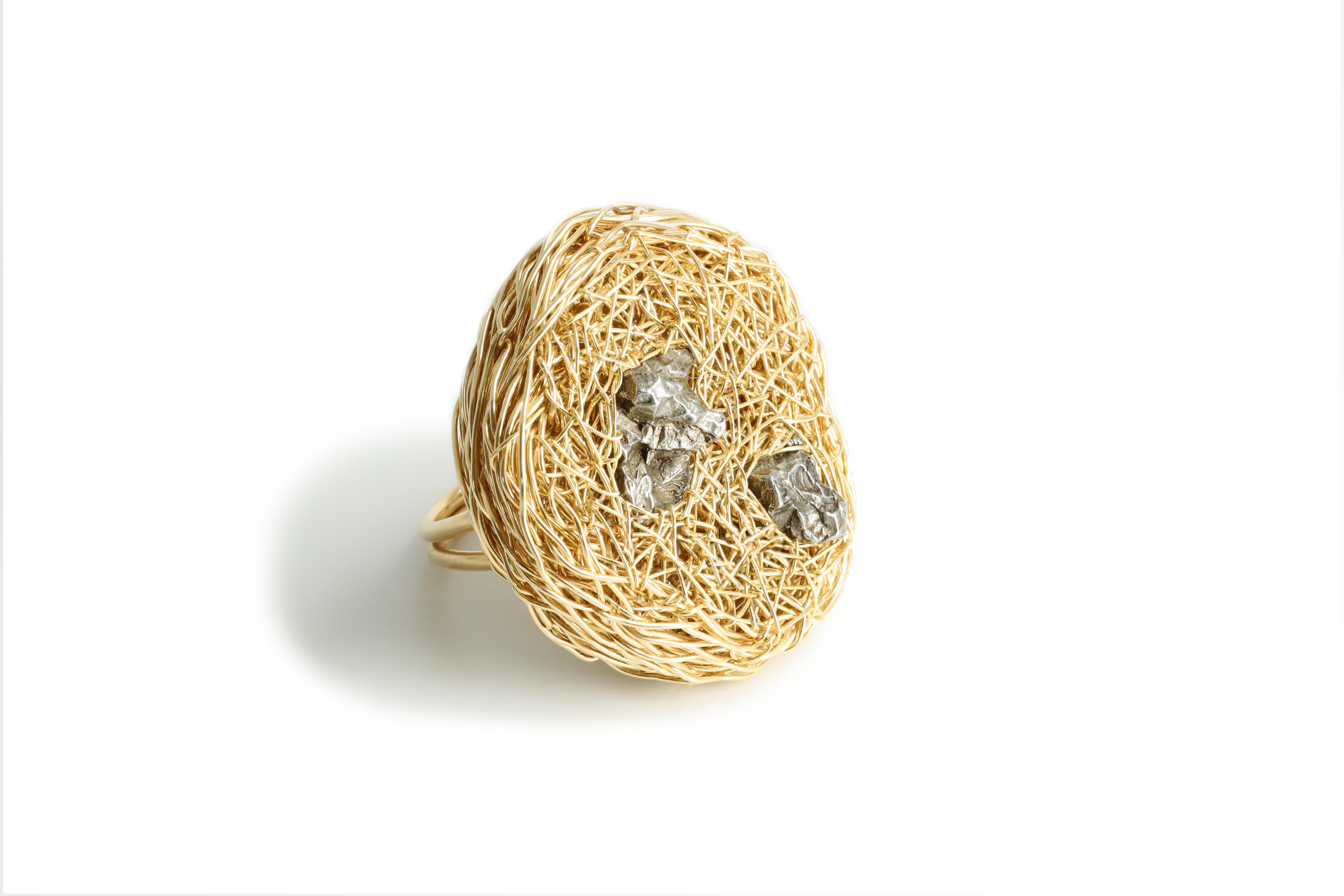 Meteorite Statement or One-of-a-kind Bold Cocktail Ring in Yellow Gold For Sale 2