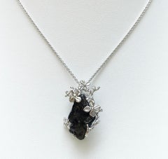 Meteorite with Diamond Brooch/Pendant Set in 18 Karat White Gold Settings
