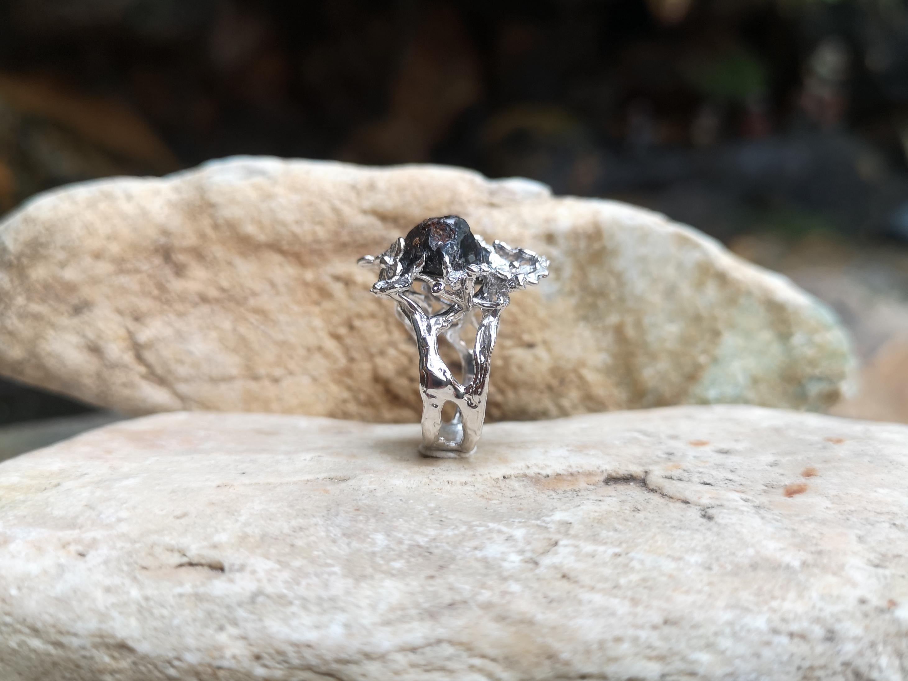 Meteorite with Diamond Ring Set in 18 Karat White Gold Settings For Sale 2