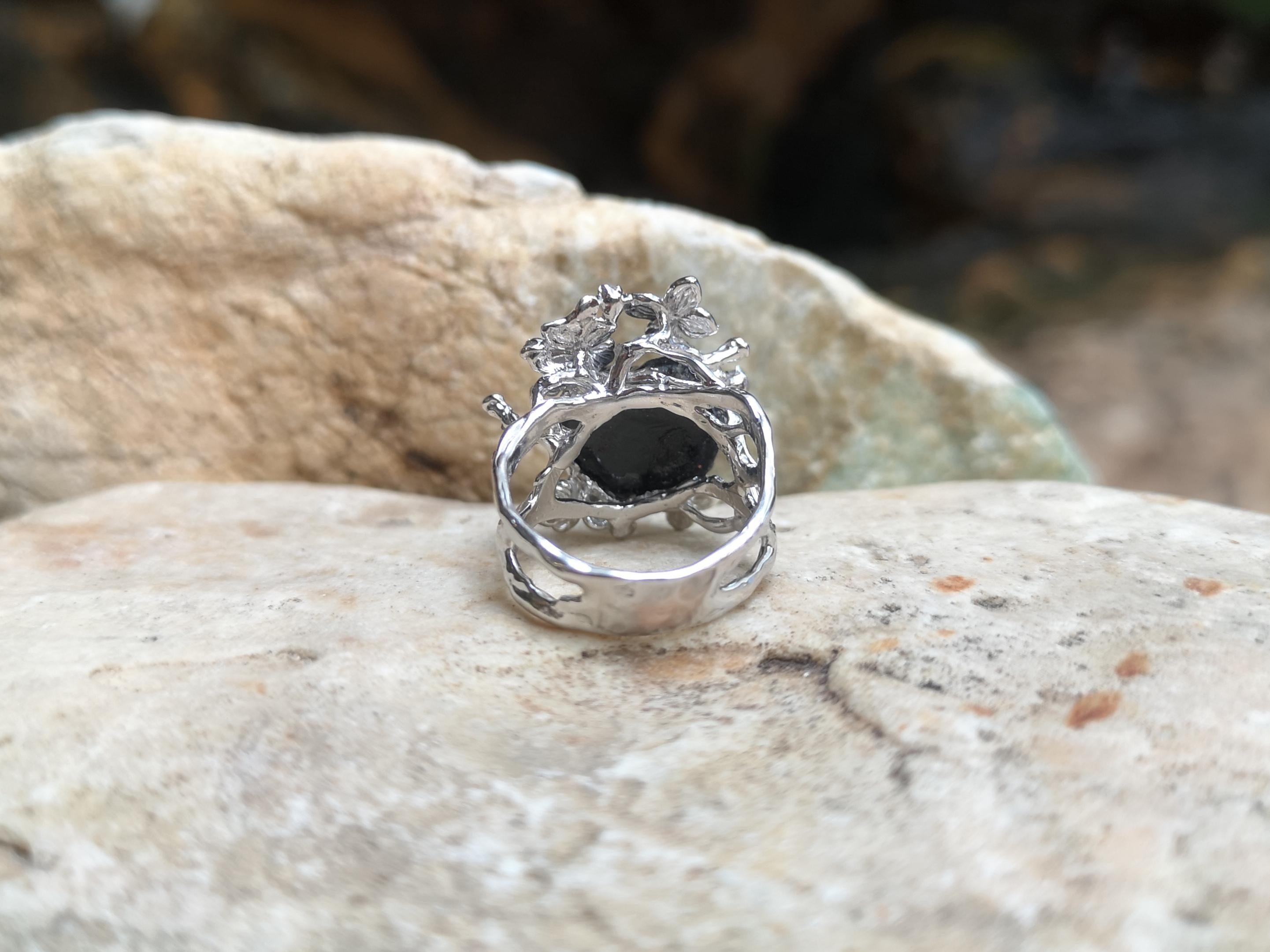 Meteorite with Diamond Ring Set in 18 Karat White Gold Settings For Sale 3