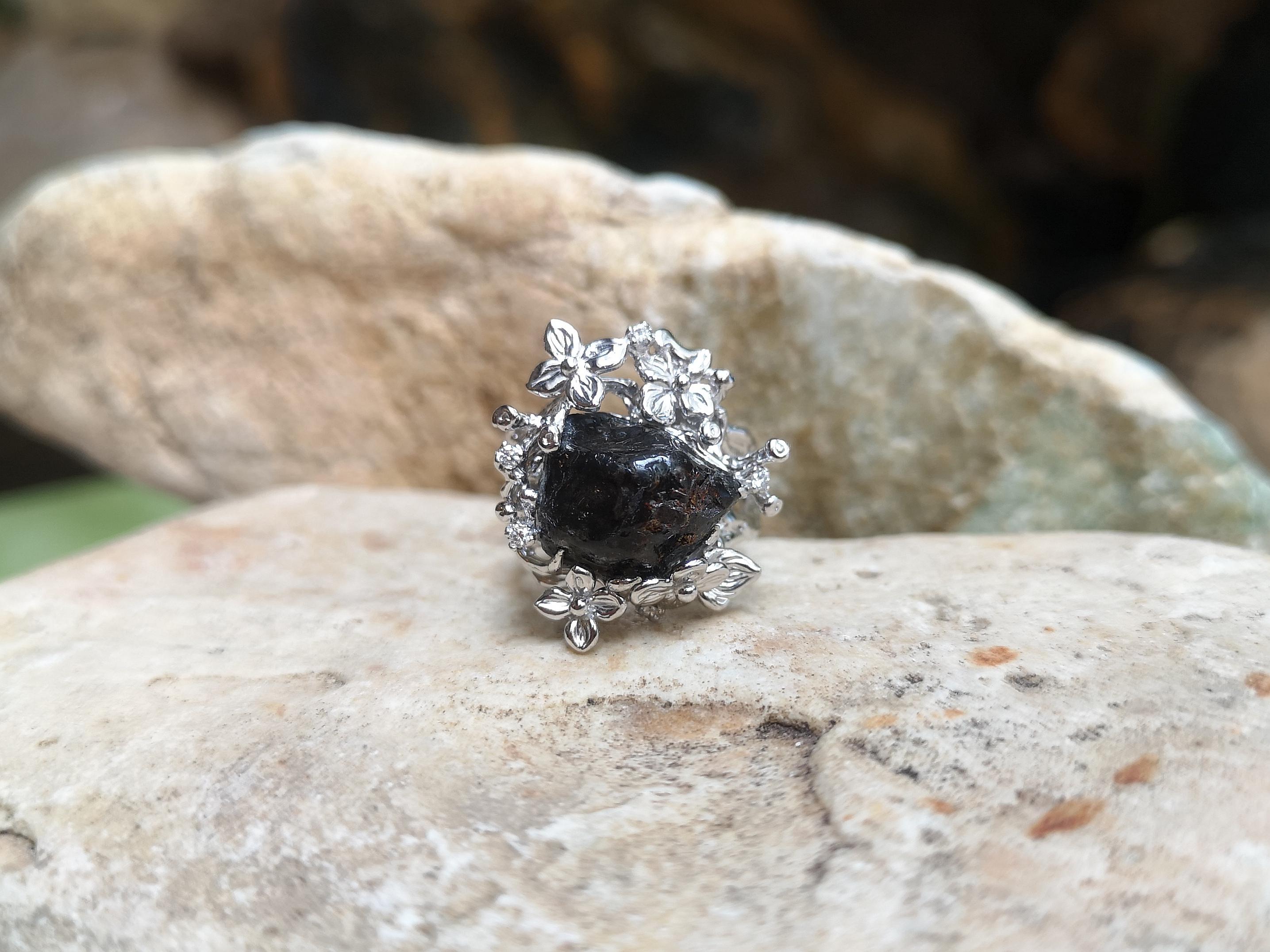 Meteorite with Diamond Ring Set in 18 Karat White Gold Settings In New Condition For Sale In Bangkok, TH