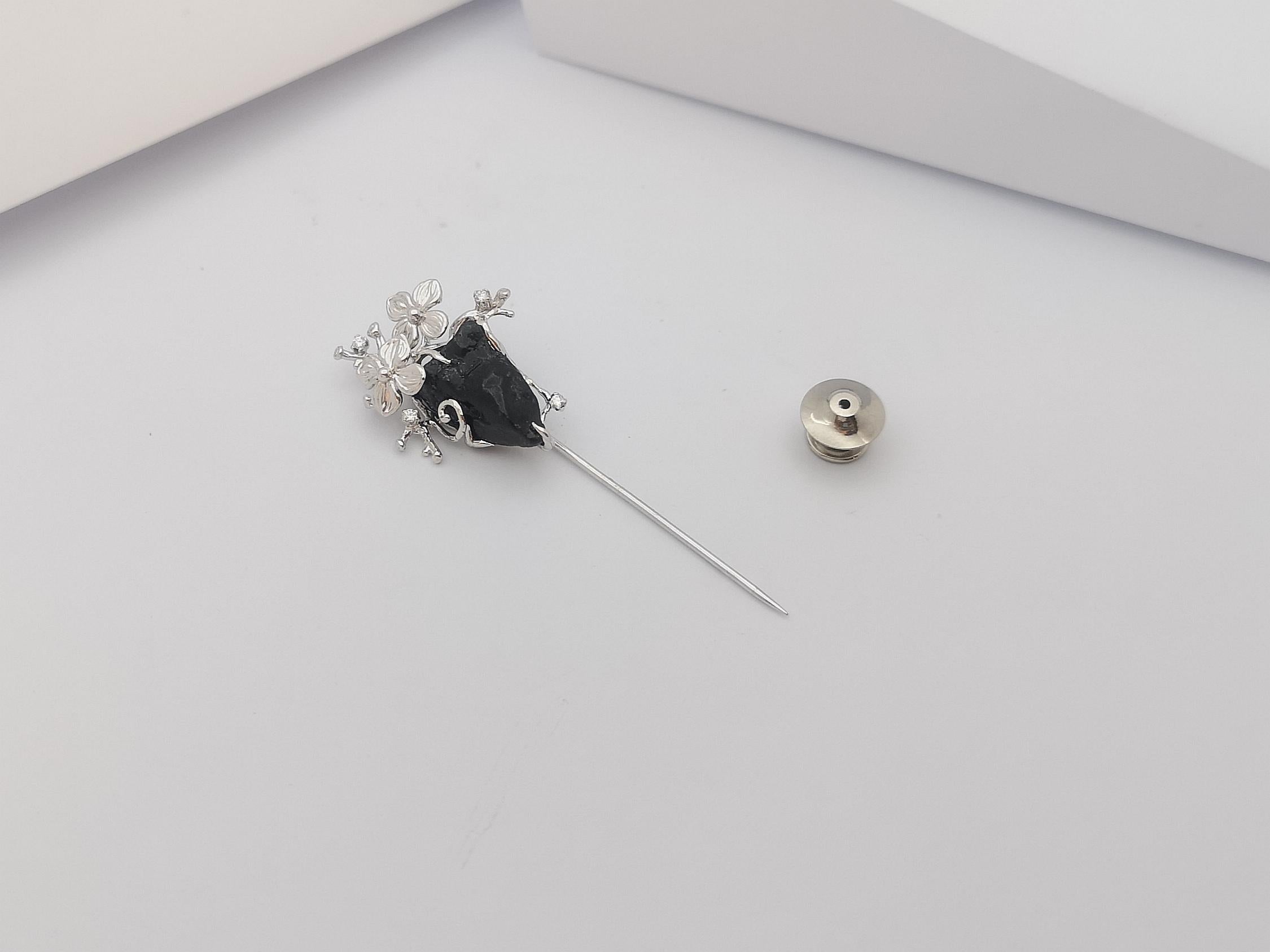 Meteorite with Diamond Tie Pin Set in 18 Karat White Gold Settings For Sale 1