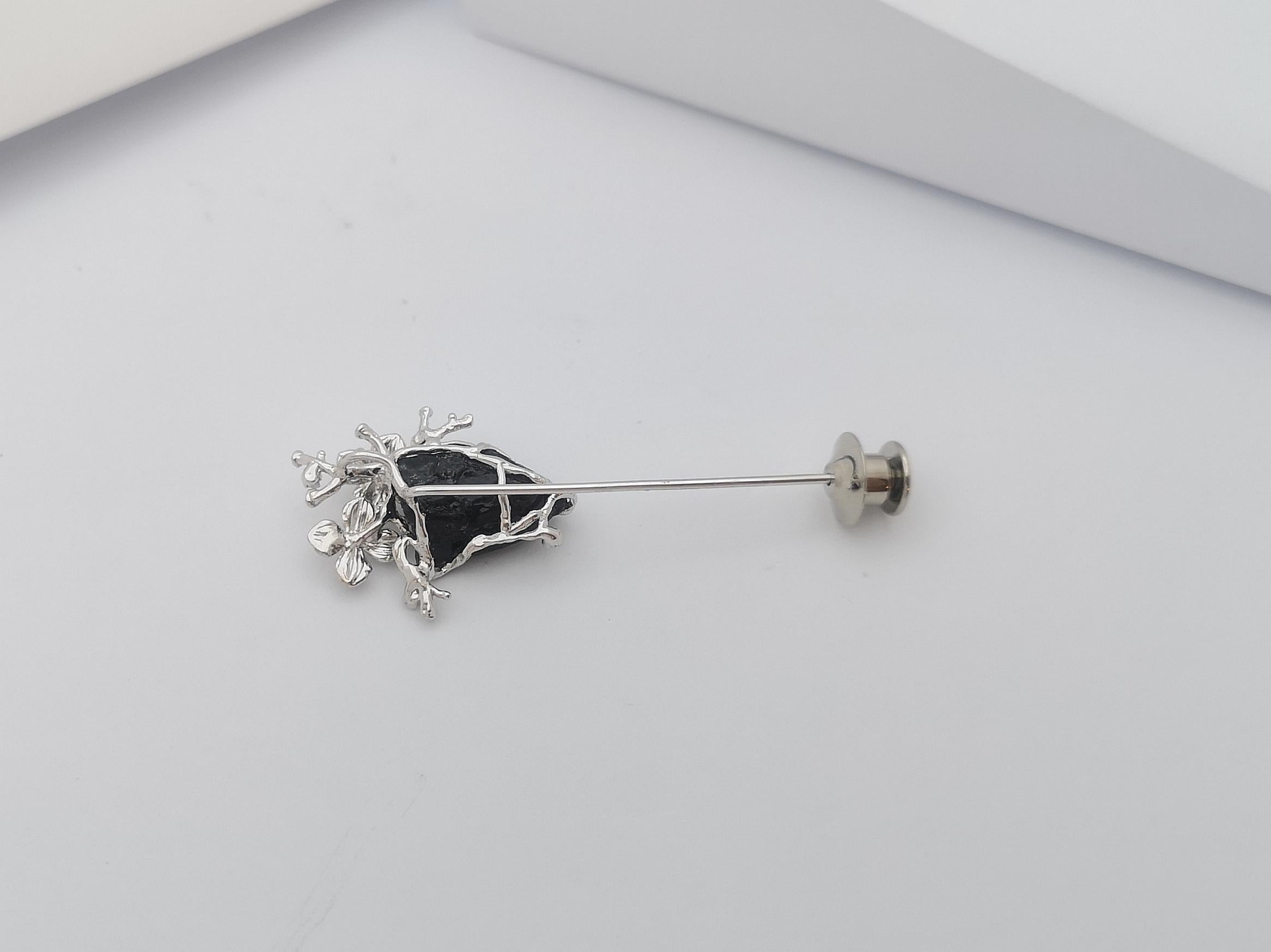 Women's or Men's Meteorite with Diamond Tie Pin Set in 18 Karat White Gold Settings For Sale