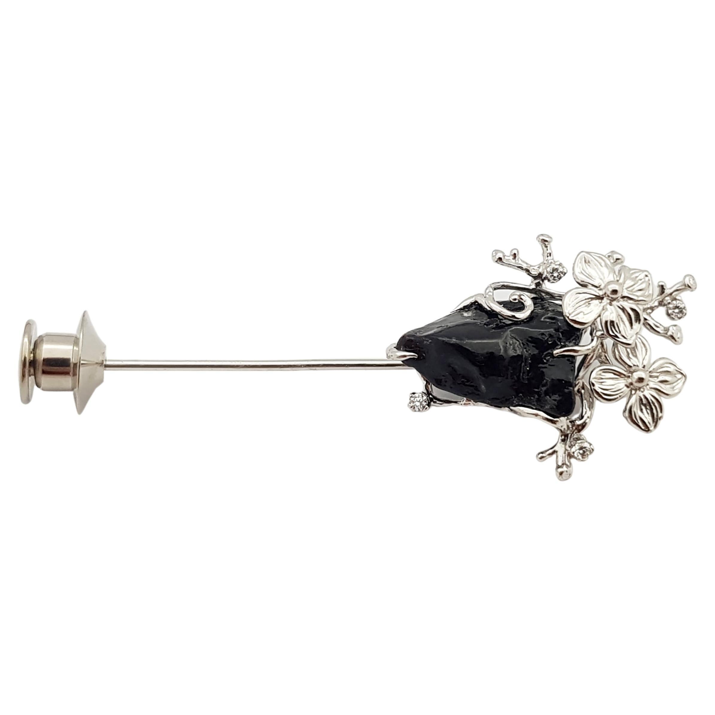 Meteorite with Diamond Tie Pin Set in 18 Karat White Gold Settings For Sale