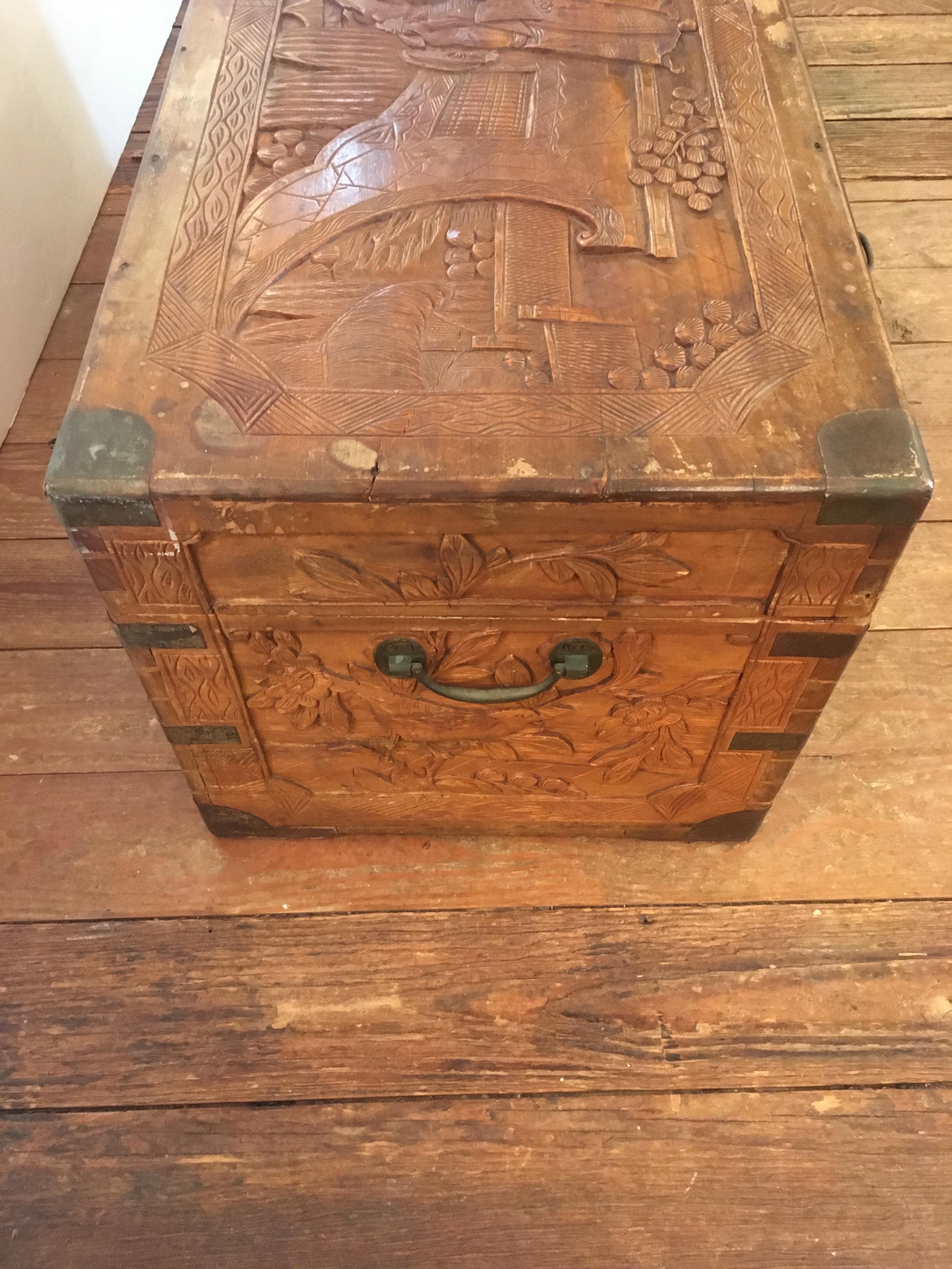 Meticulously Carved Antique Chinese Trunk In Good Condition In Hopewell, NJ