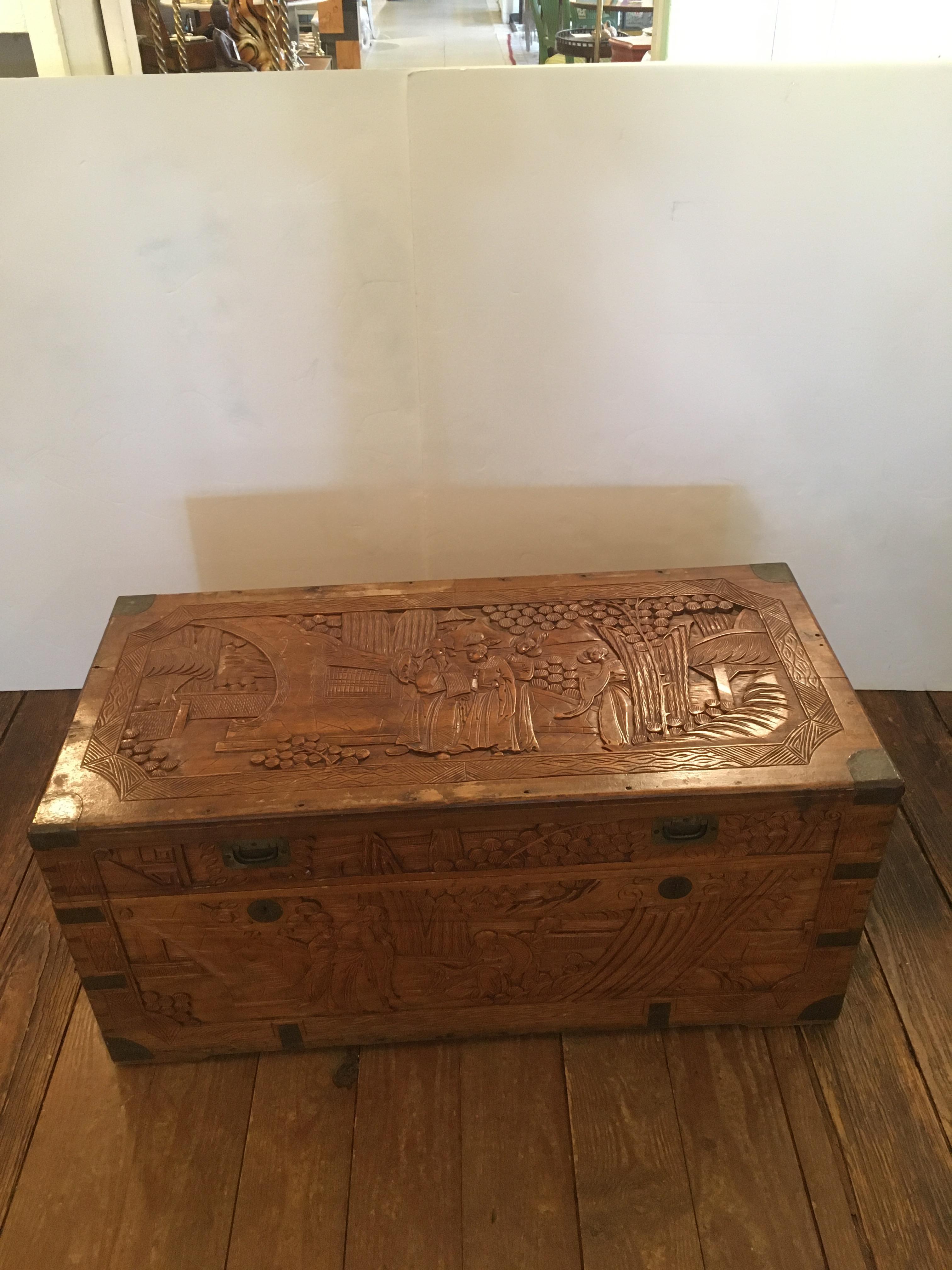 Meticulously Carved Antique Chinese Trunk 1