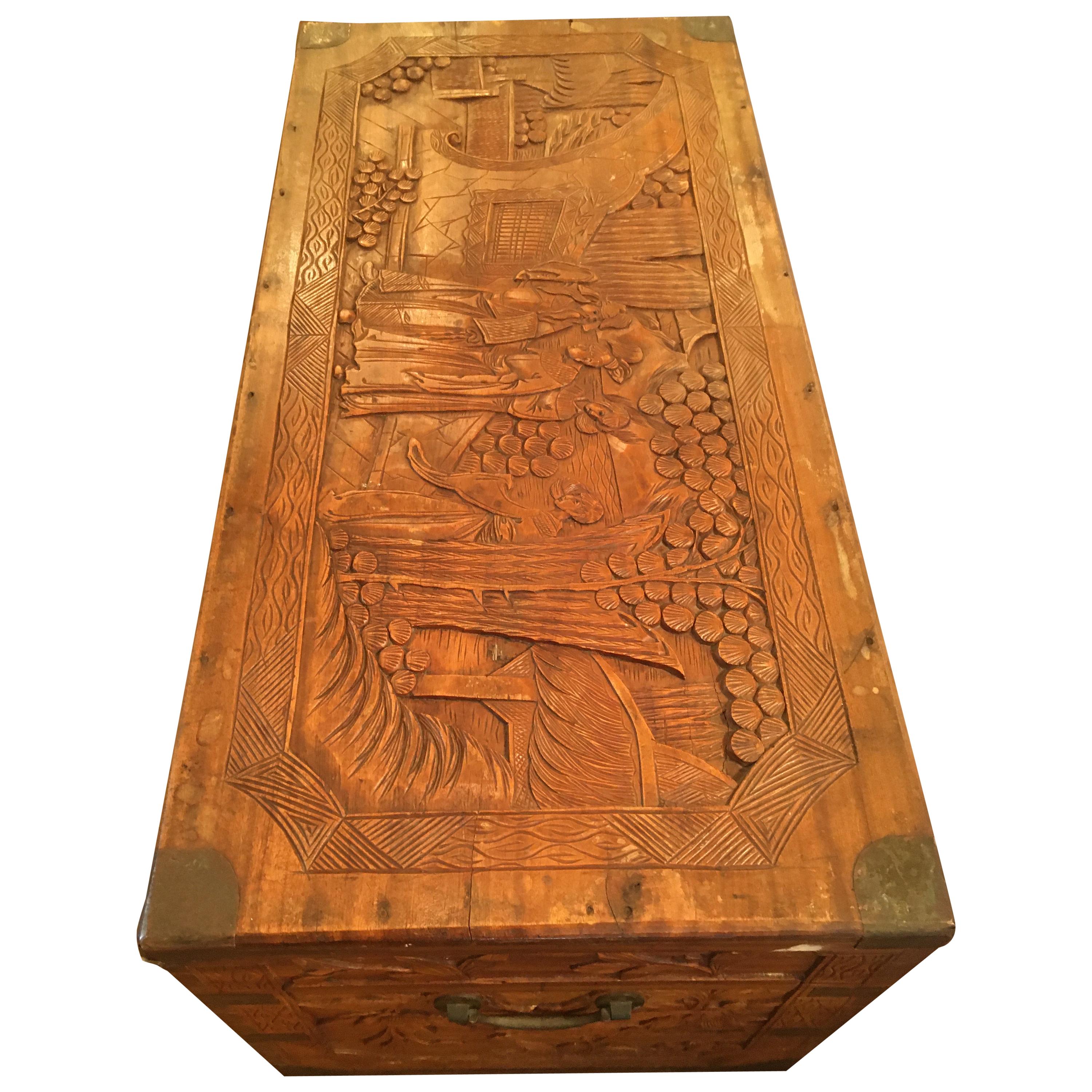 Meticulously Carved Antique Chinese Trunk