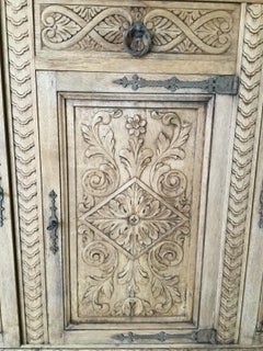 Meticulously Carved Bleached Wood French Buffet Credenza
