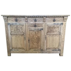 Meticulously Carved Bleached Wood French Buffet Credenza