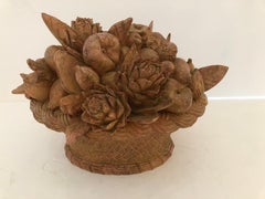 Meticulously Carved Composition Fruit Basket Centerpiece