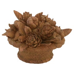 Meticulously Carved Composition Fruit Basket Centerpiece