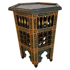 Meticulously Hand Painted Octagonal Moroccan Side Table in Red Green and Black