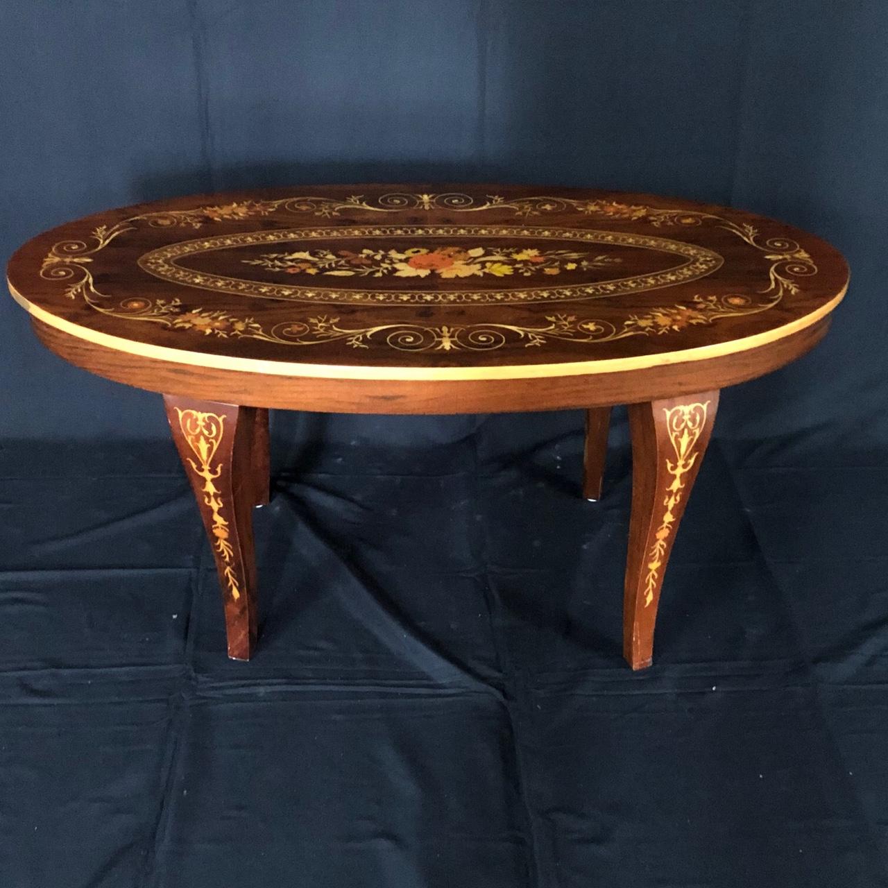 Mid-20th Century Meticulously Inlaid Italian Oval Coffee Table For Sale