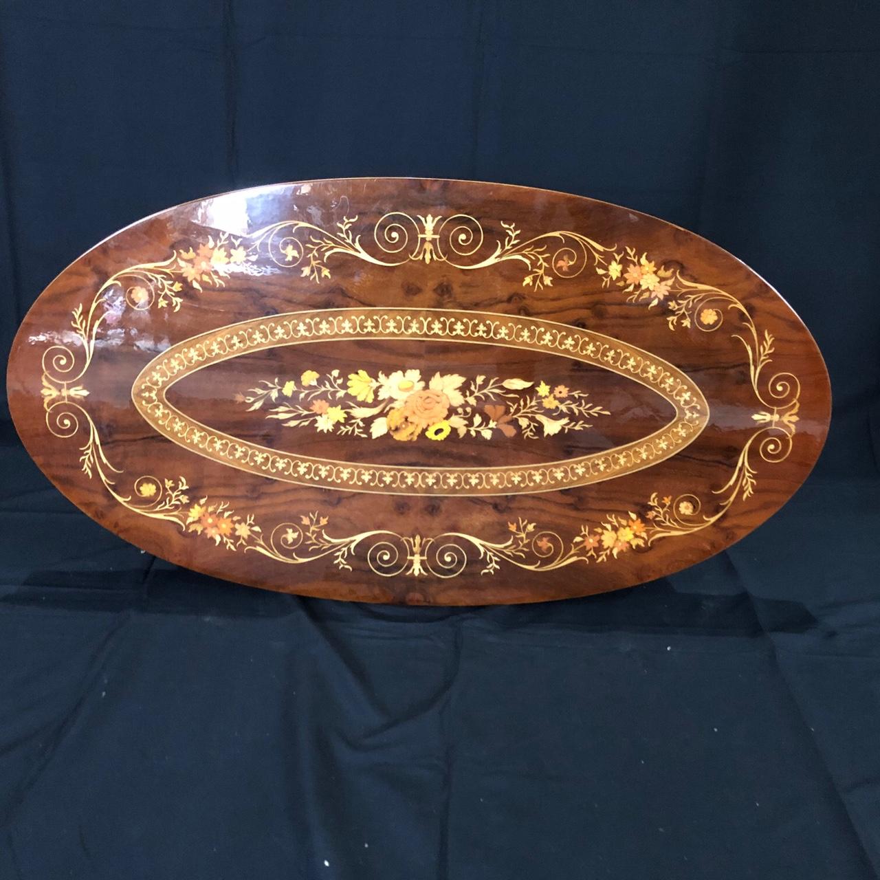 Meticulously Inlaid Italian Oval Coffee Table For Sale 2