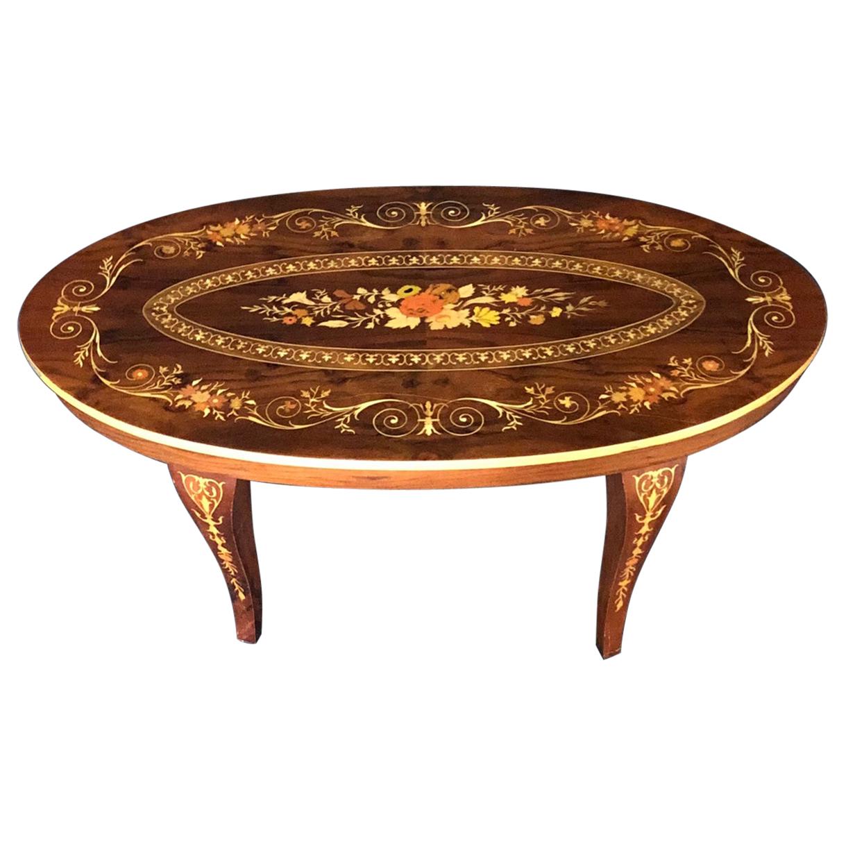 Meticulously Inlaid Italian Oval Coffee Table For Sale