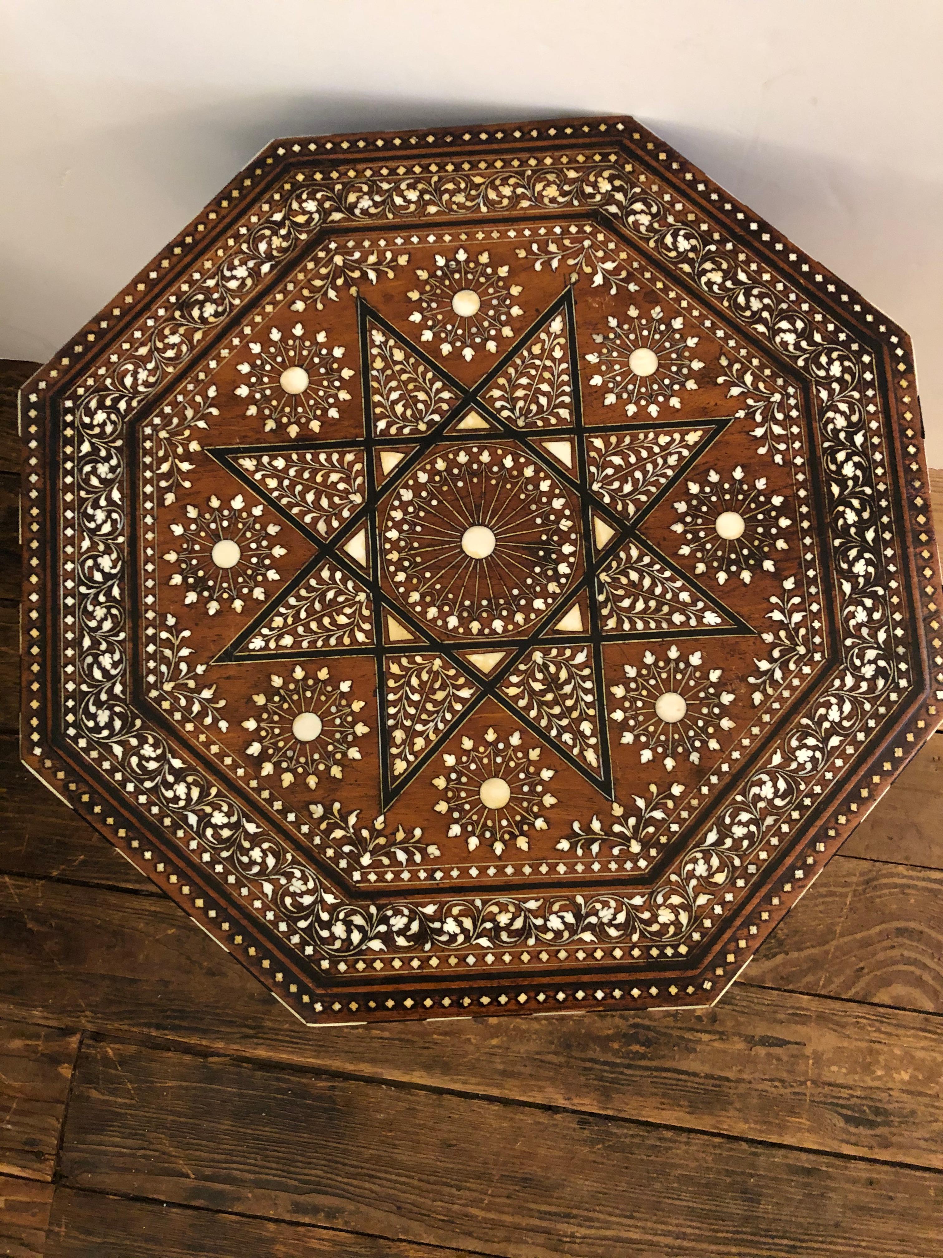 Wood Meticulously Inlaid Moroccan or Anglo-Indian Side Table