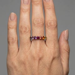 Meticulously Multi-Color Sapphire 14K (18K Custom) Gold Eternity Ring