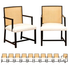 Vintage Meticulously Restored Set of 12 Cane Arm Dining Chairs by Michael Taylor, 1960