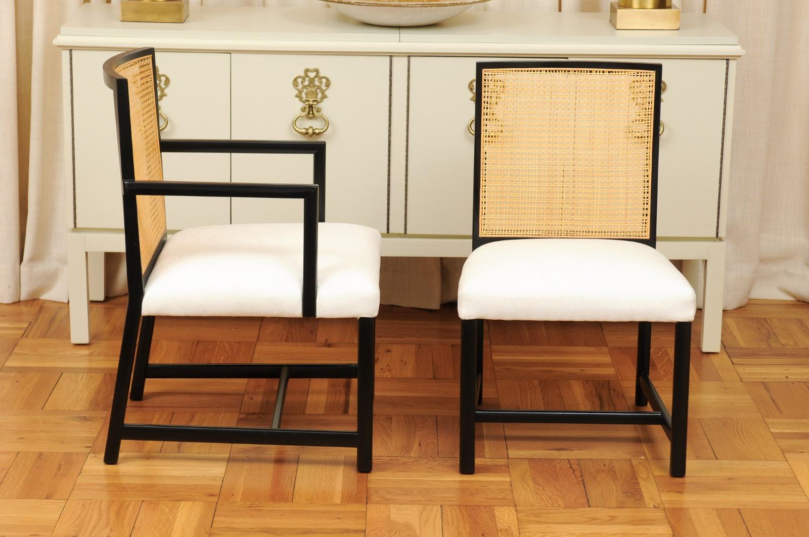 Meticulously Restored Set of 12 Cane Dining Chairs by Michael Taylor, circa 1960 In Excellent Condition For Sale In Atlanta, GA