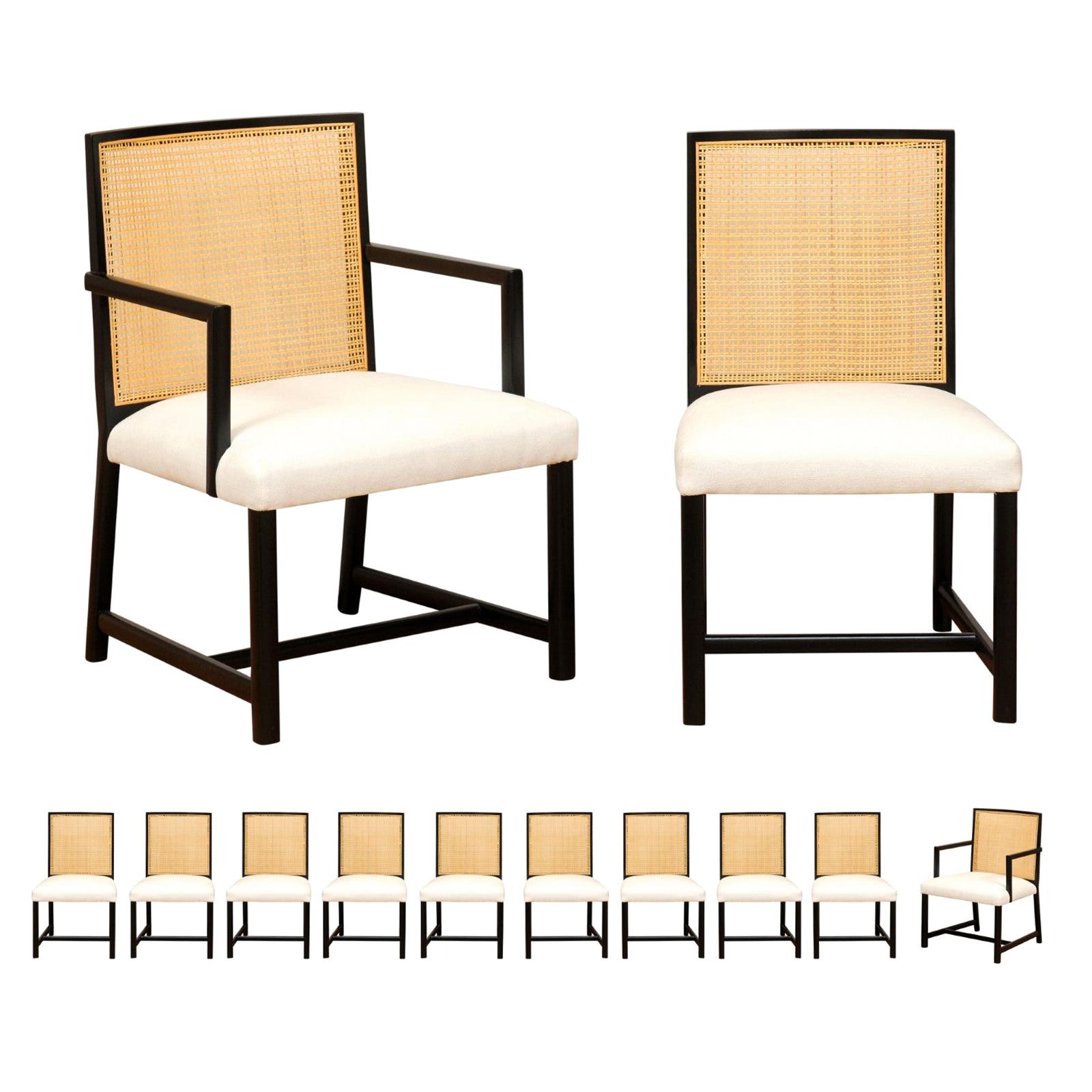 Conjunto meticulosamente restaurado de 12 sillas de comedor de caña de Michael Taylor, hacia 1960