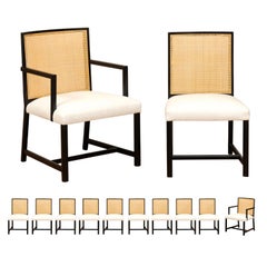 Vintage Meticulously Restored Set of 12 Cane Dining Chairs by Michael Taylor, circa 1960