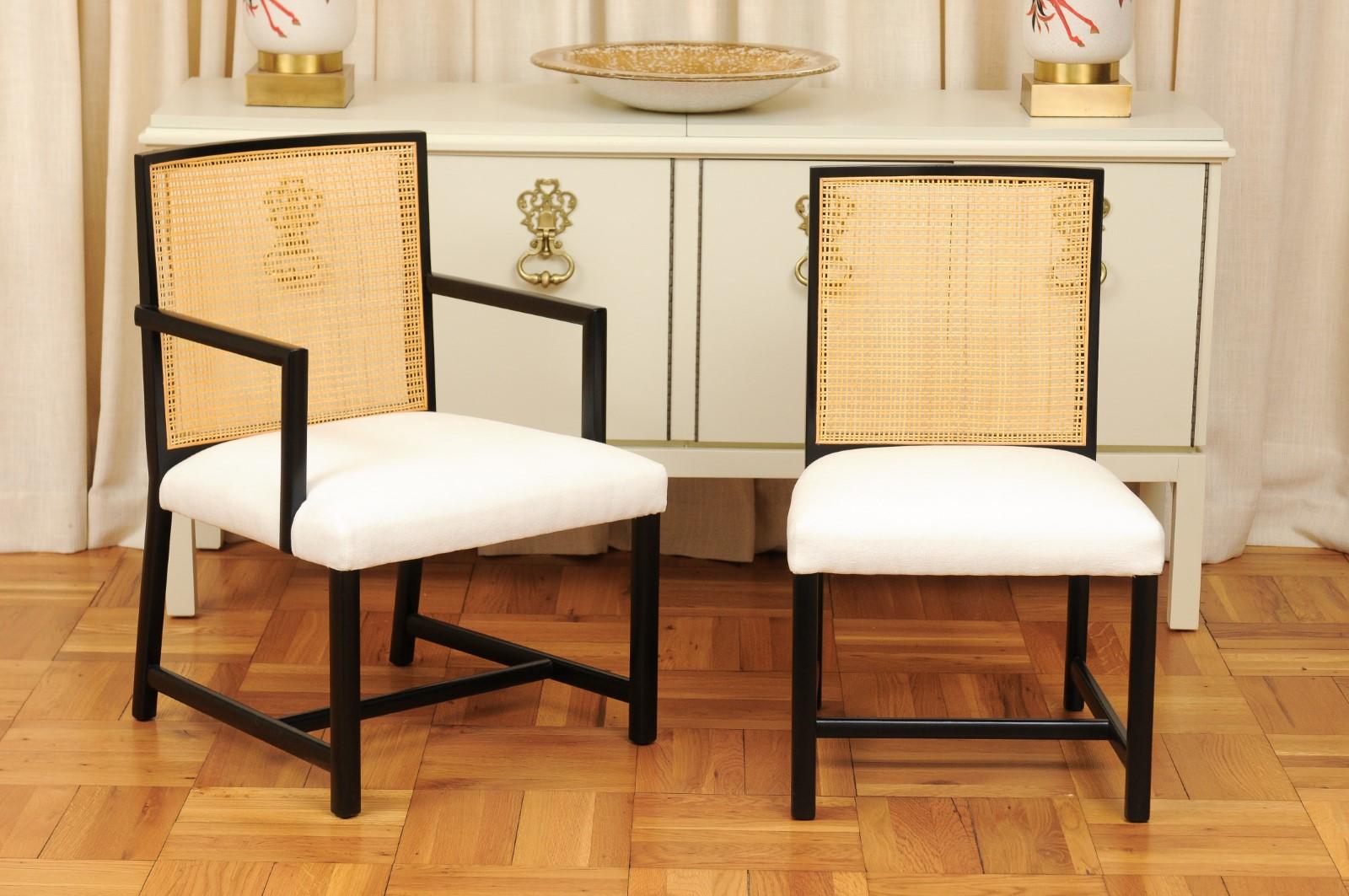 American Meticulously Restored Set of 8 Cane Dining Chairs by Michael Taylor, circa 1960 For Sale