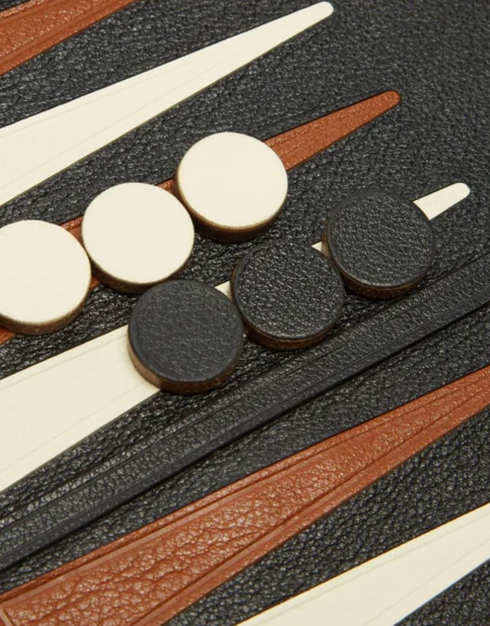 Italian Métier London Black Buffalo Leather Rolled Travel Backgammon Set with Dice Italy