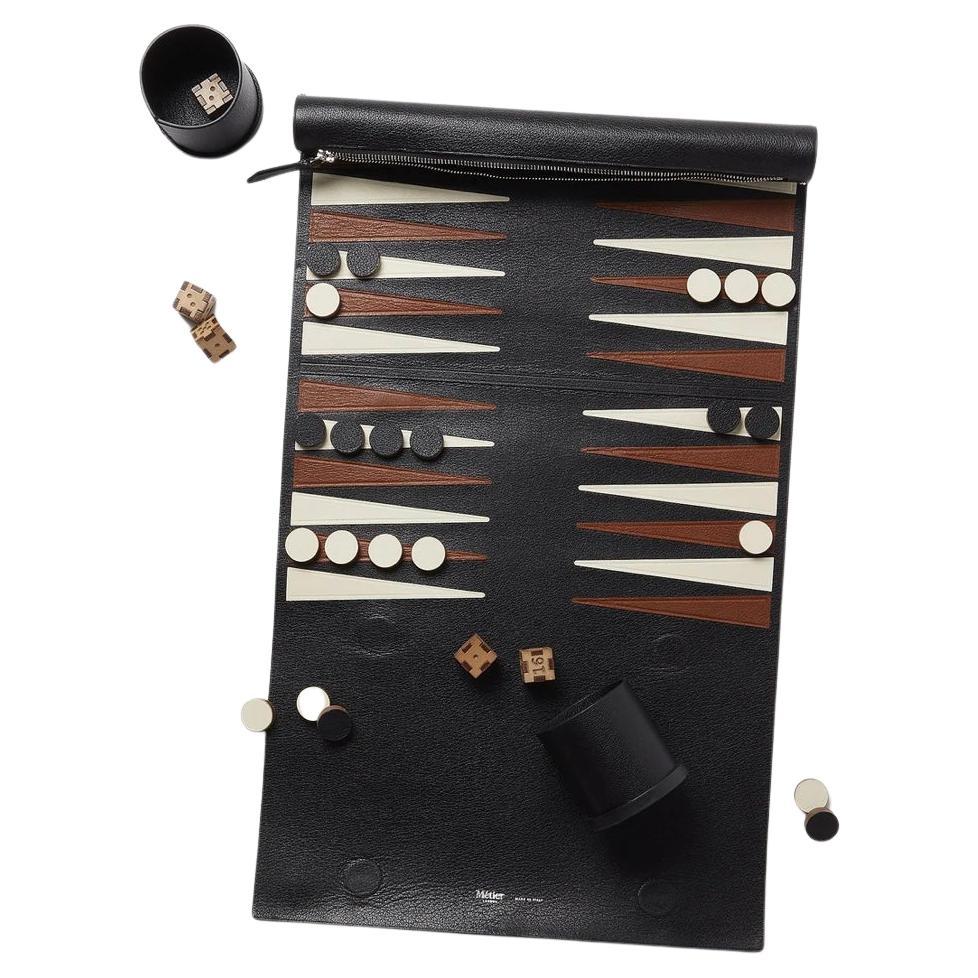 Métier London Black Buffalo Leather Rolled Travel Backgammon Set with Dice Italy