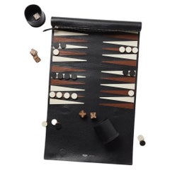 Métier London Black Buffalo Leather Rolled Travel Backgammon Set with Dice Italy