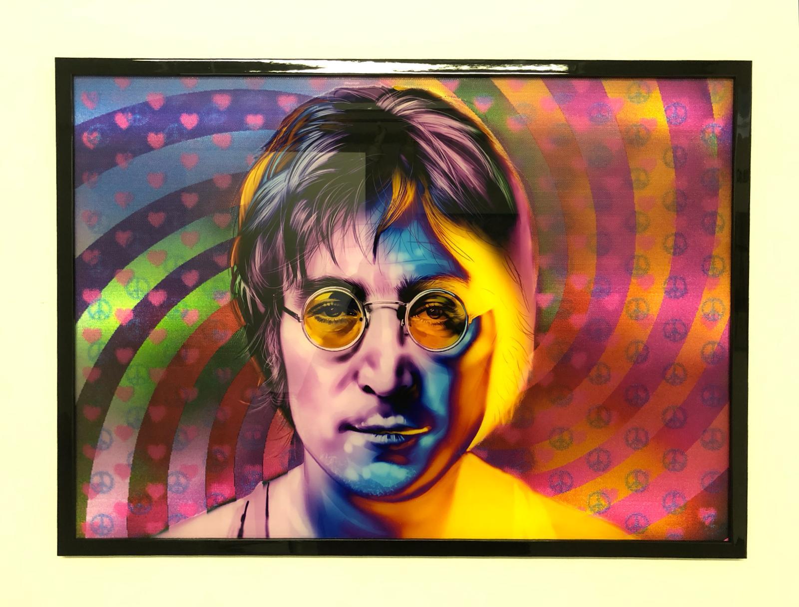 John Lennon 3d moving image art work pexi glass art unique signed stormzy - Mixed Media Art by Metin Salih