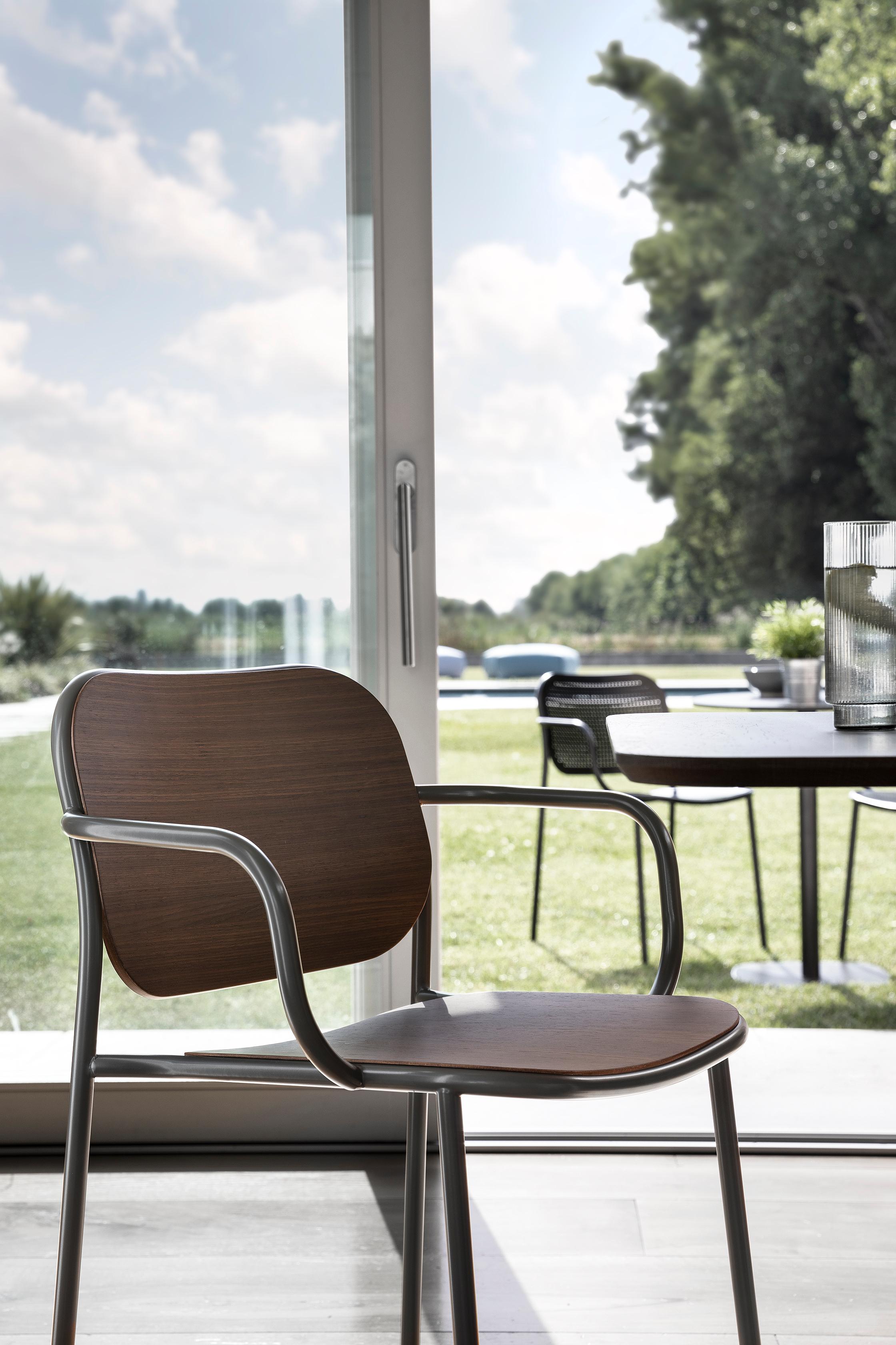 Contemporary Metis 176 Wood Chair, Metal, Colors, Contract, Bar, Restaurant, Design, Oak, Ash For Sale