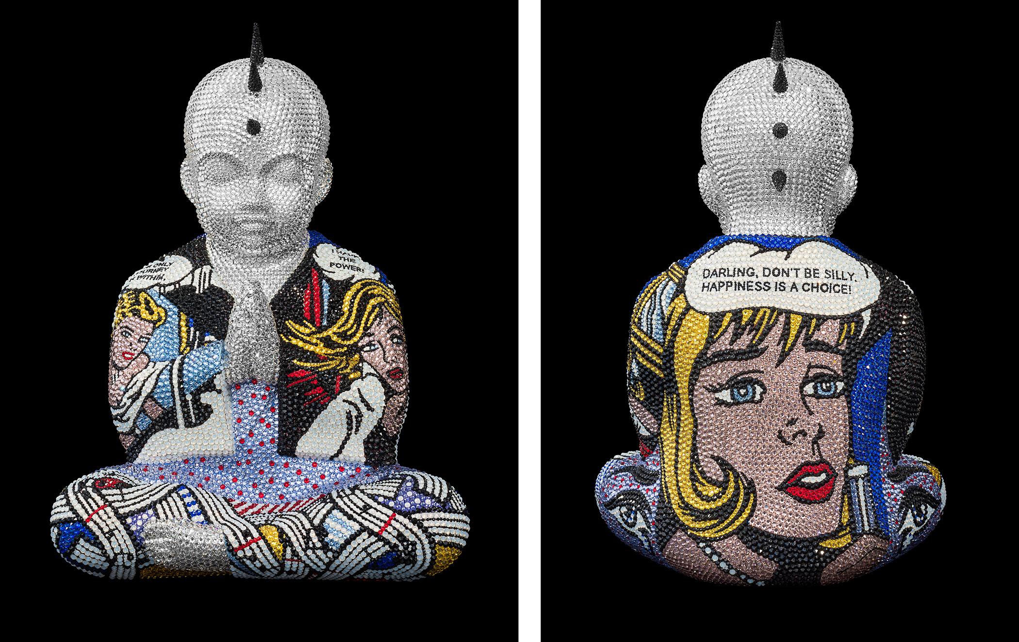 Metis Atash Figurative Sculpture - PUNKBUDDHA large "AS LONG AS I HAVE A SONG" feat Lichtenstein