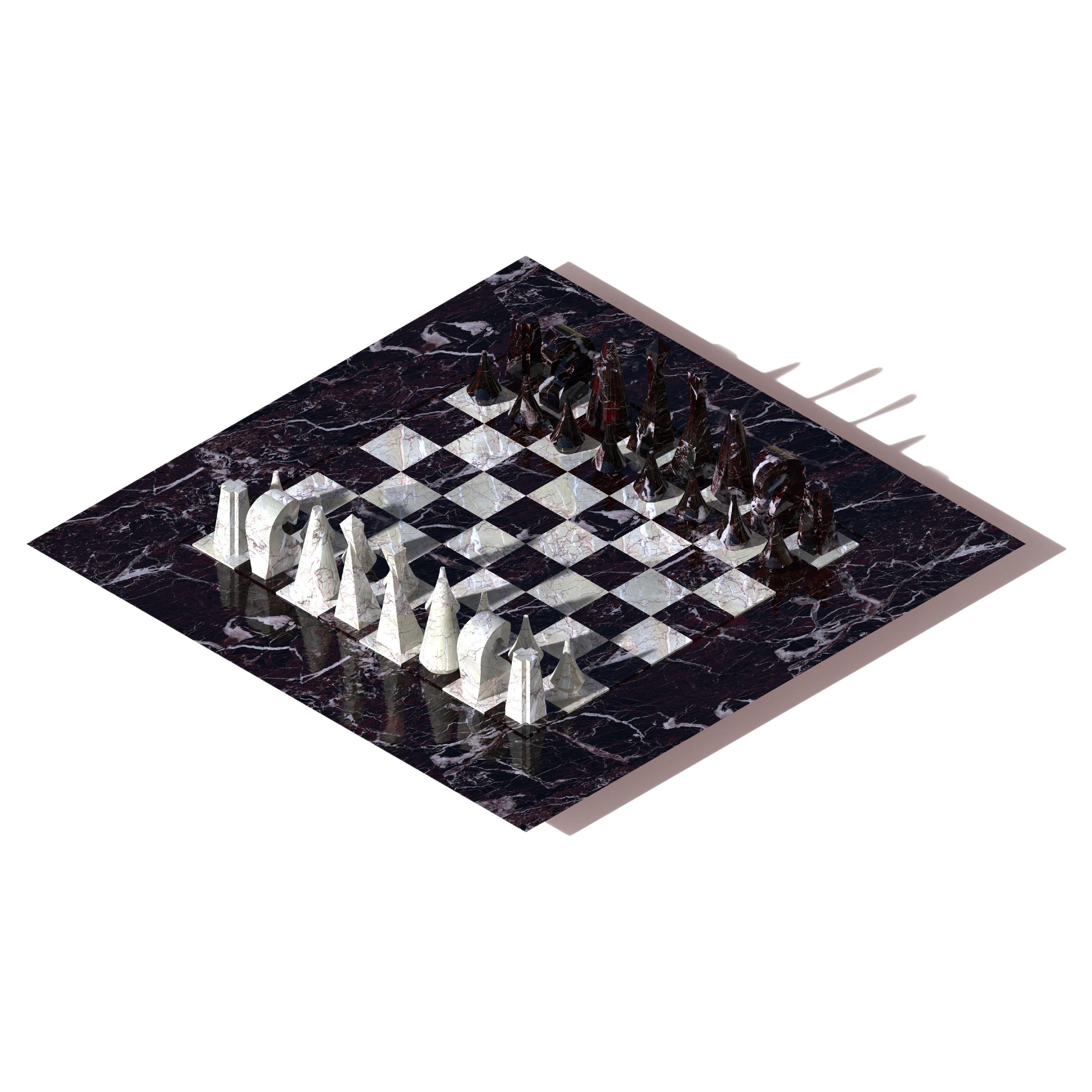 schachspiel "Metis" aus tiefrotem und grauem Marmor