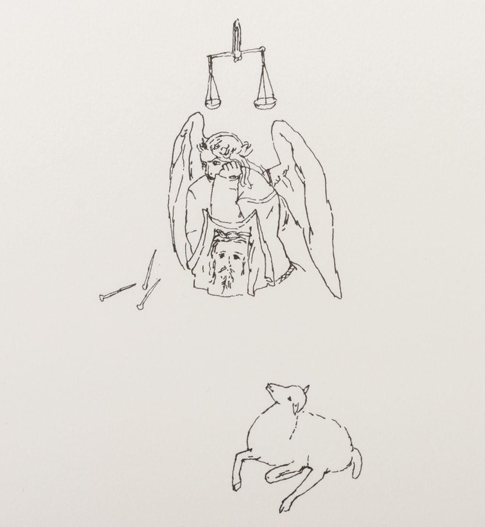 Surrealist Spiritual Compositions, 4 - Beige Figurative Print by Metka Krašovec
