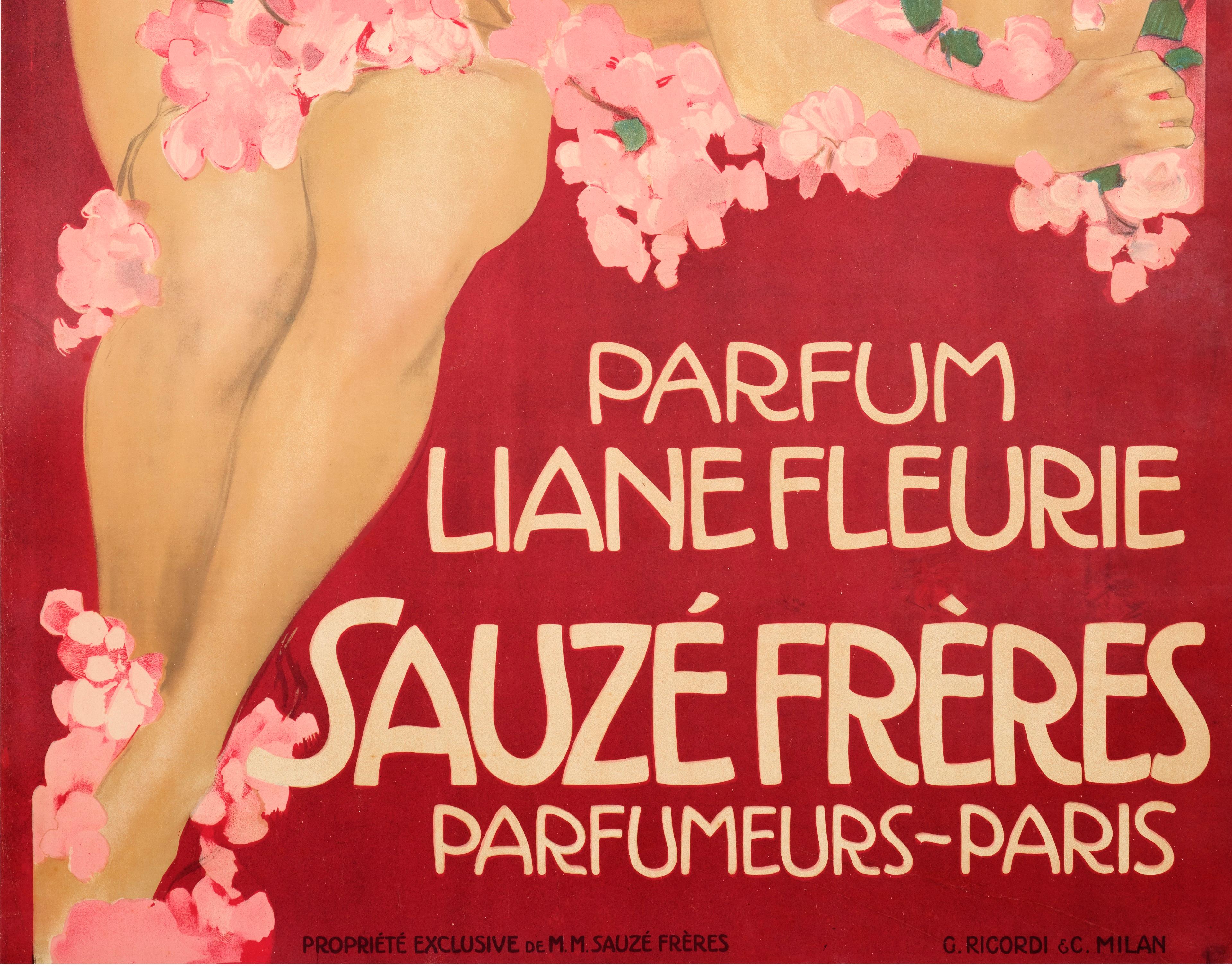 French Metlicovitz, Original Art Nouveau Poster, Liane Fleurie Sauze Perfume Paris 1910 For Sale