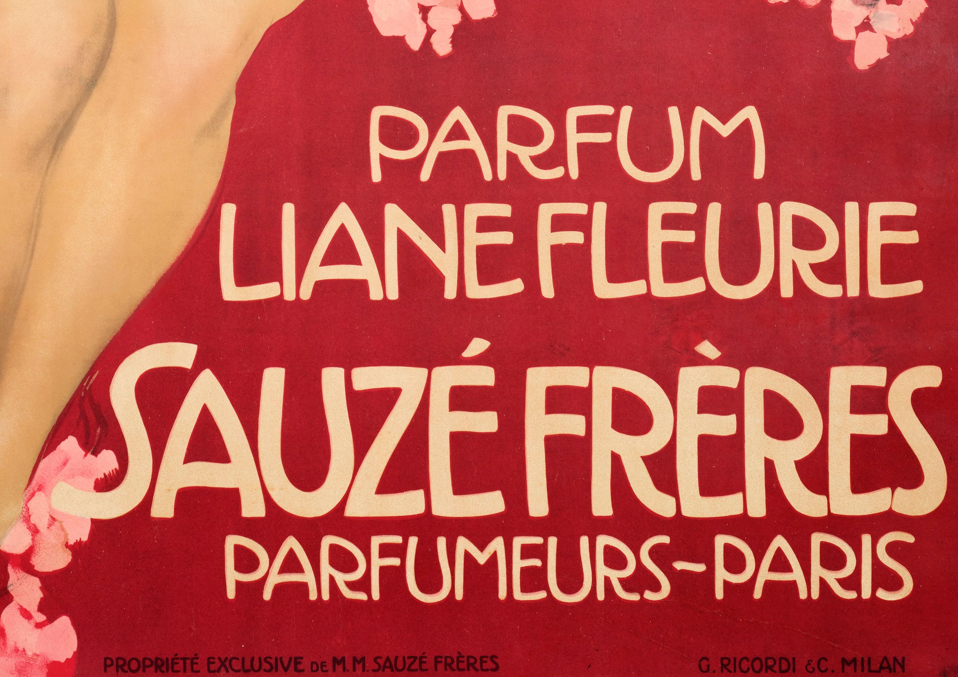 20ième siècle Metlicovitz, affiche originale Art Nouveau, Liane Fleurie Sauze Perfume Paris 1910 en vente
