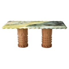 Metlife Table by Merve Kahraman, Green Onyx Marble & Hand Crafted Oak Legs